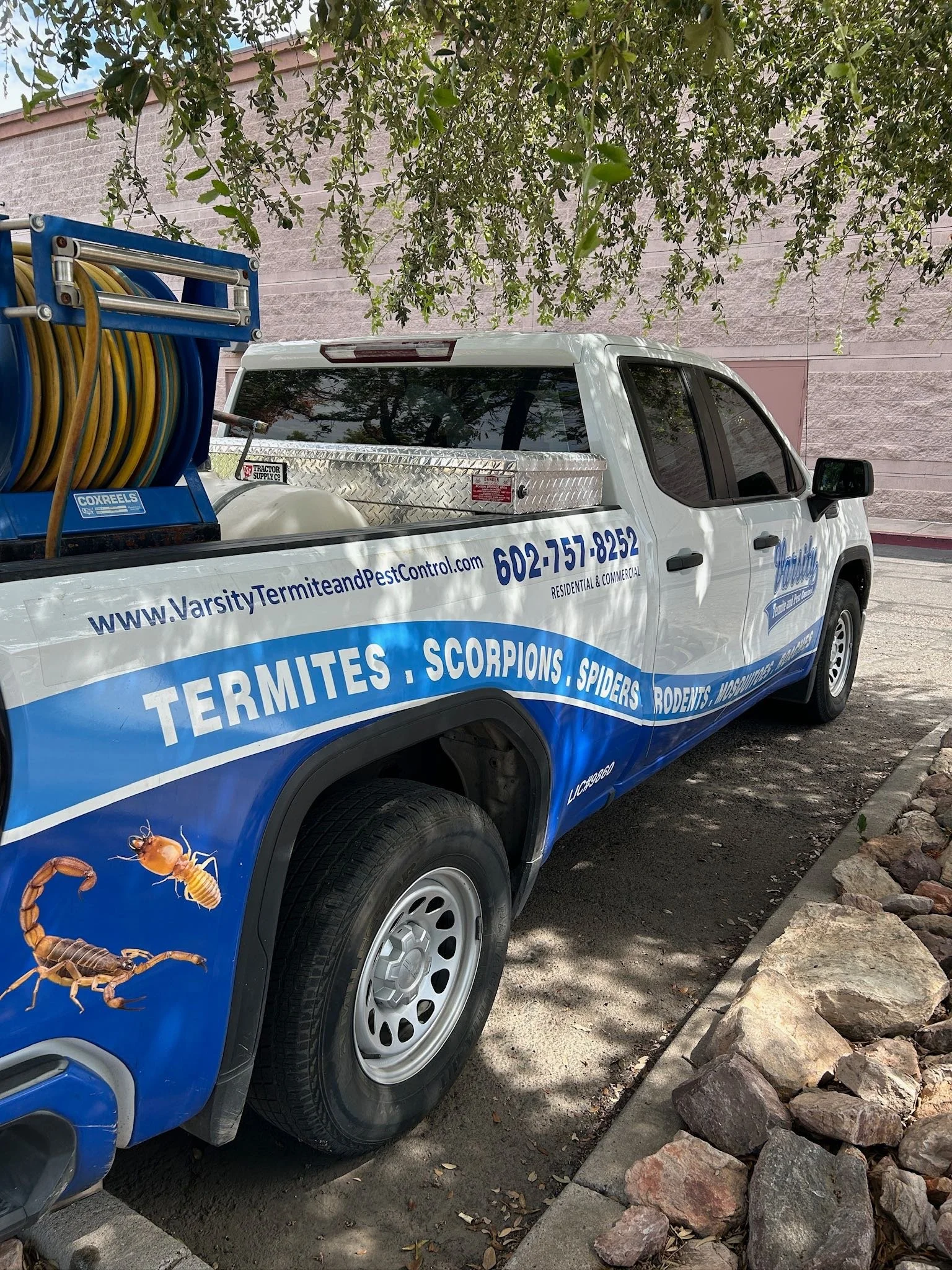 Varisty Termite and Pest Control truck outside business in Glendale AZ