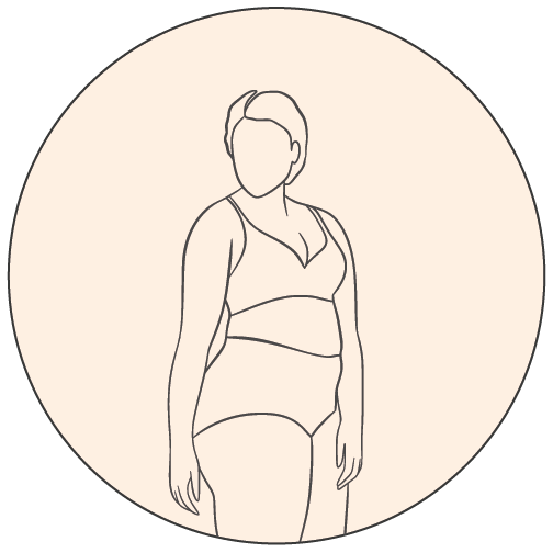 Line drawing of a woman in a swimsuit inside a circular frame.