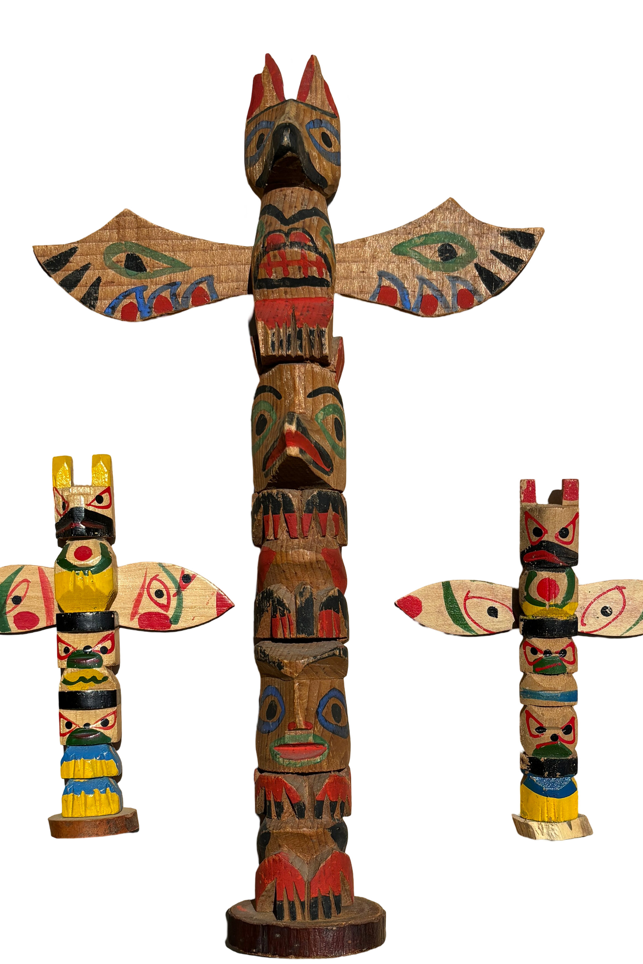 Hand carved Folk Art Table Top Totem Poles