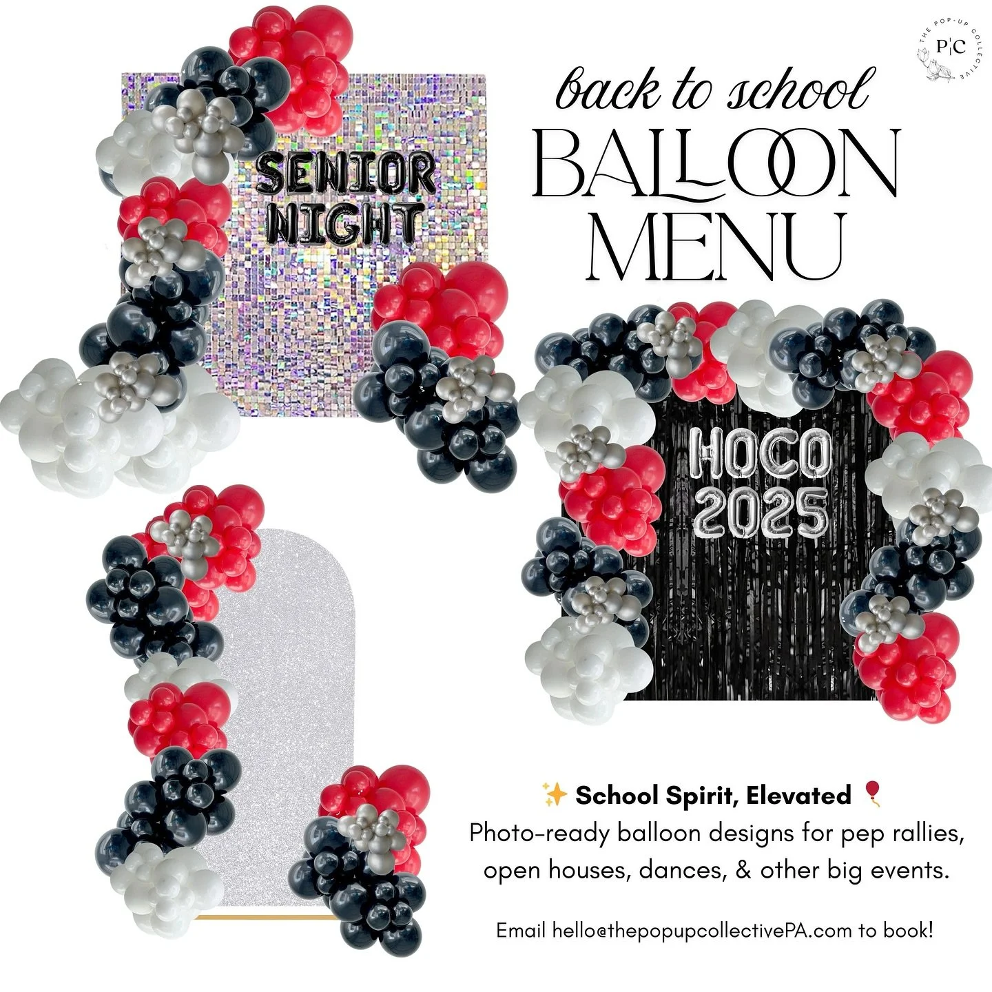✨ Back-to-School Balloon Menu ✨

Kick off the school year with balloons that make every event unforgettable! Our Back-to-School Balloon Menu features custom designs for Senior Night, Homecoming, pep rallies, open houses, and more. From statement garl