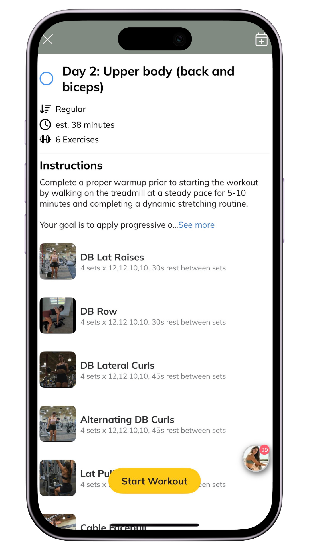 Overview of Workout Program in App