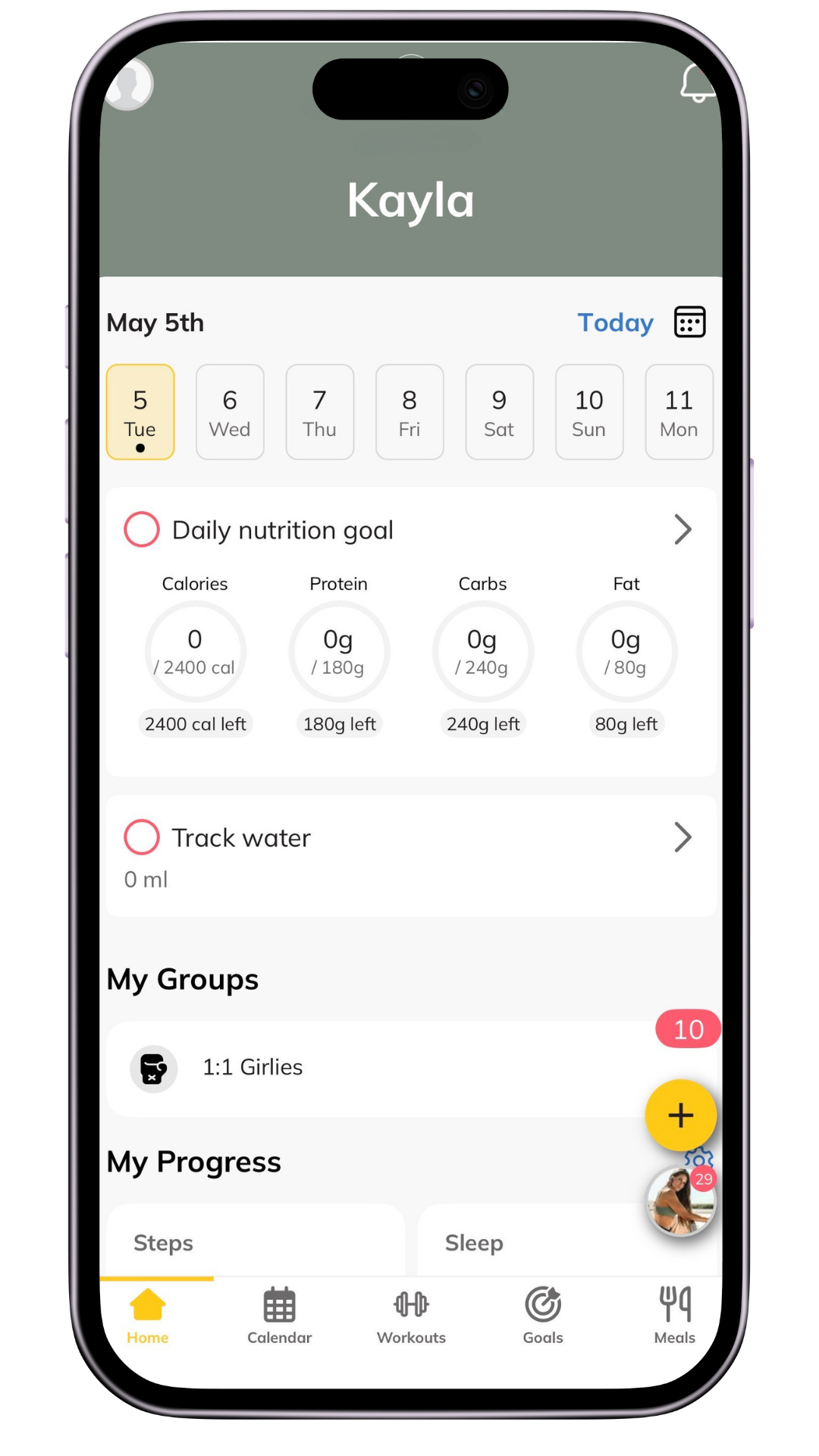 Overview of home page in app
