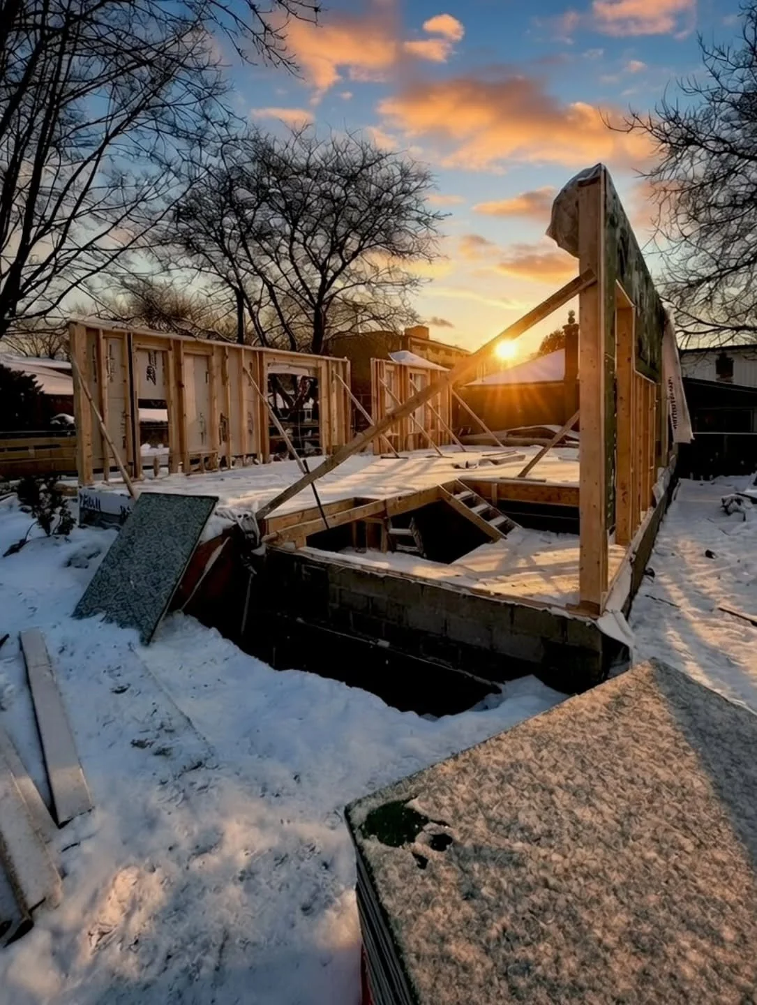 standing strong during arctic weather 🏠 🌨️ 

#toronto #winter #construction #canastruct #framing