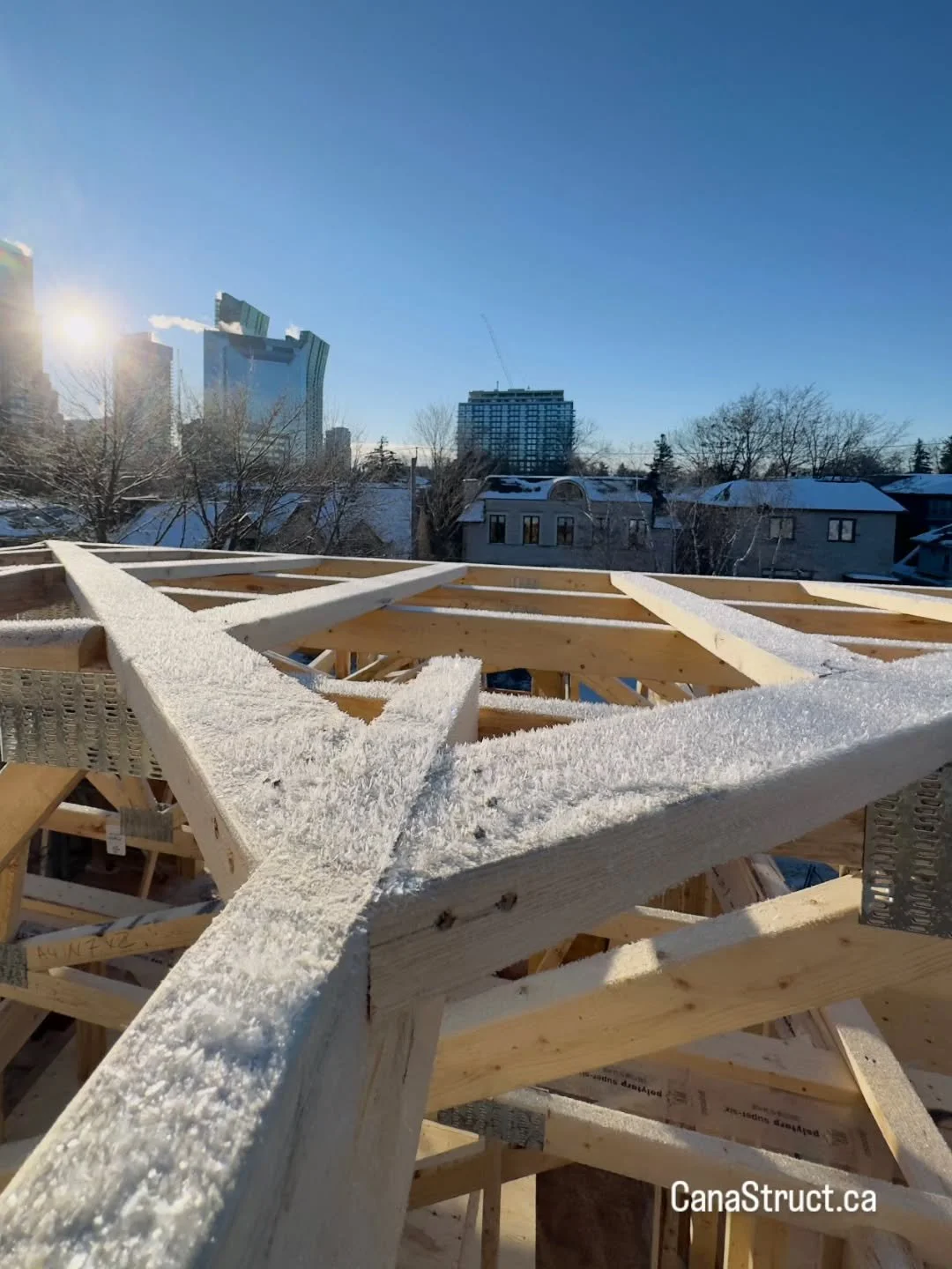 Hand frame on roof trusses #frozen in the sun ❄️

#framing #canastruct #construction #toronto