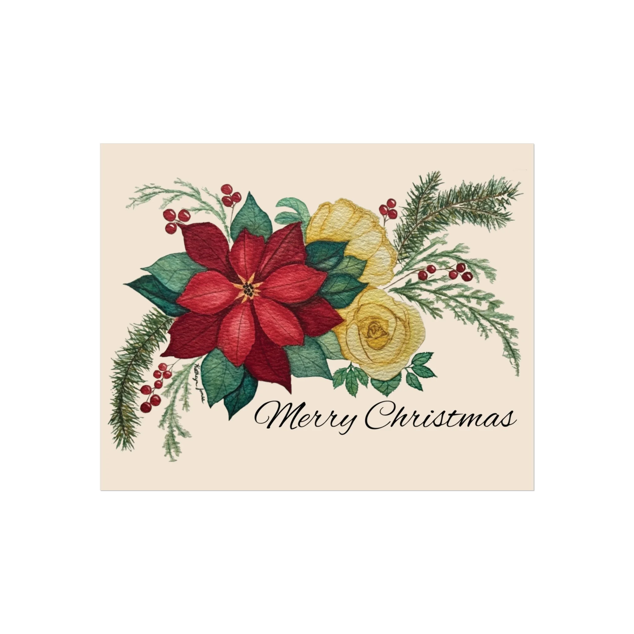 Poinsettia Watercolor Christmas Swag : High Quality Print of Original Watercolor
