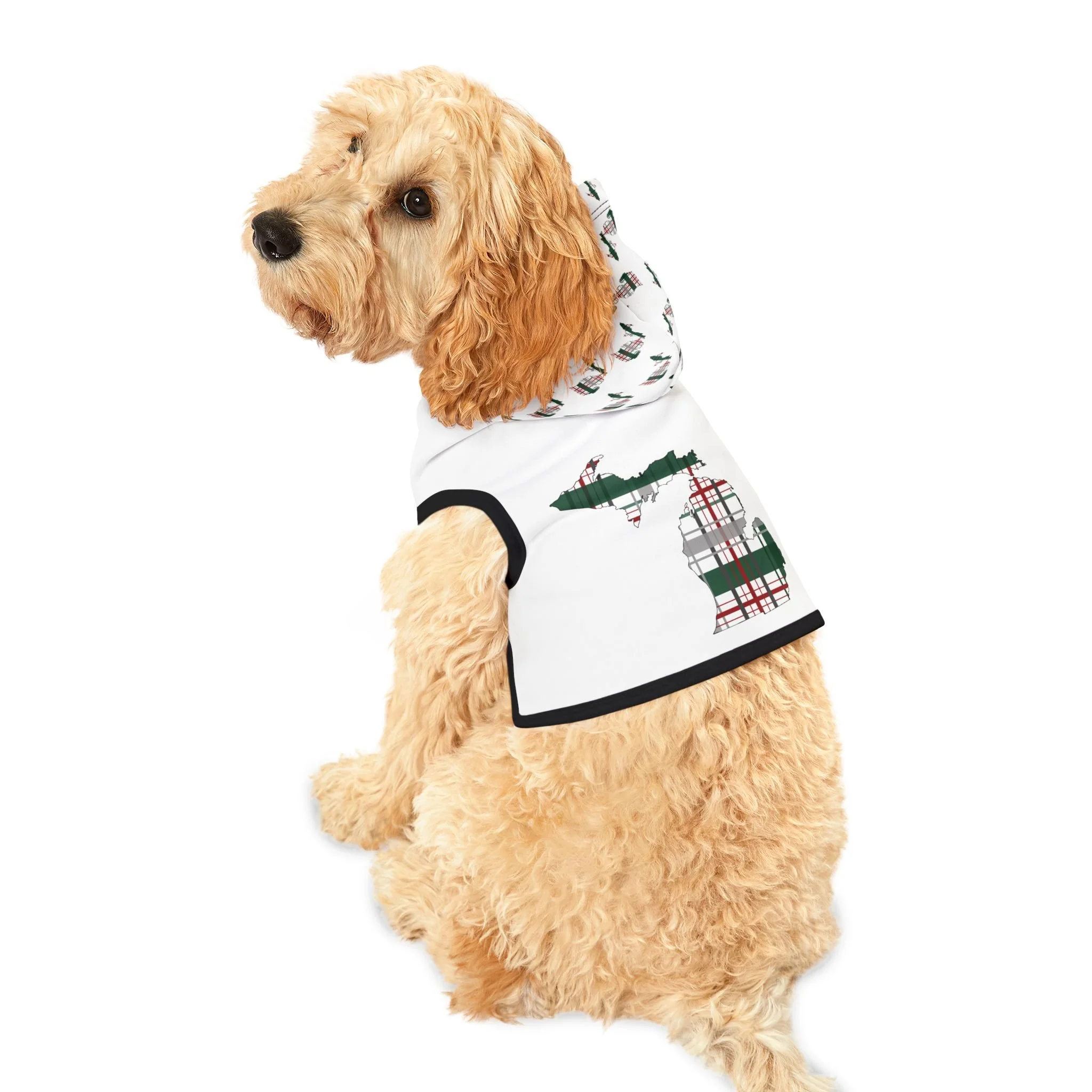 Pet Hoodie — Michigan Plaid Christmas Holiday Pet Hoodie