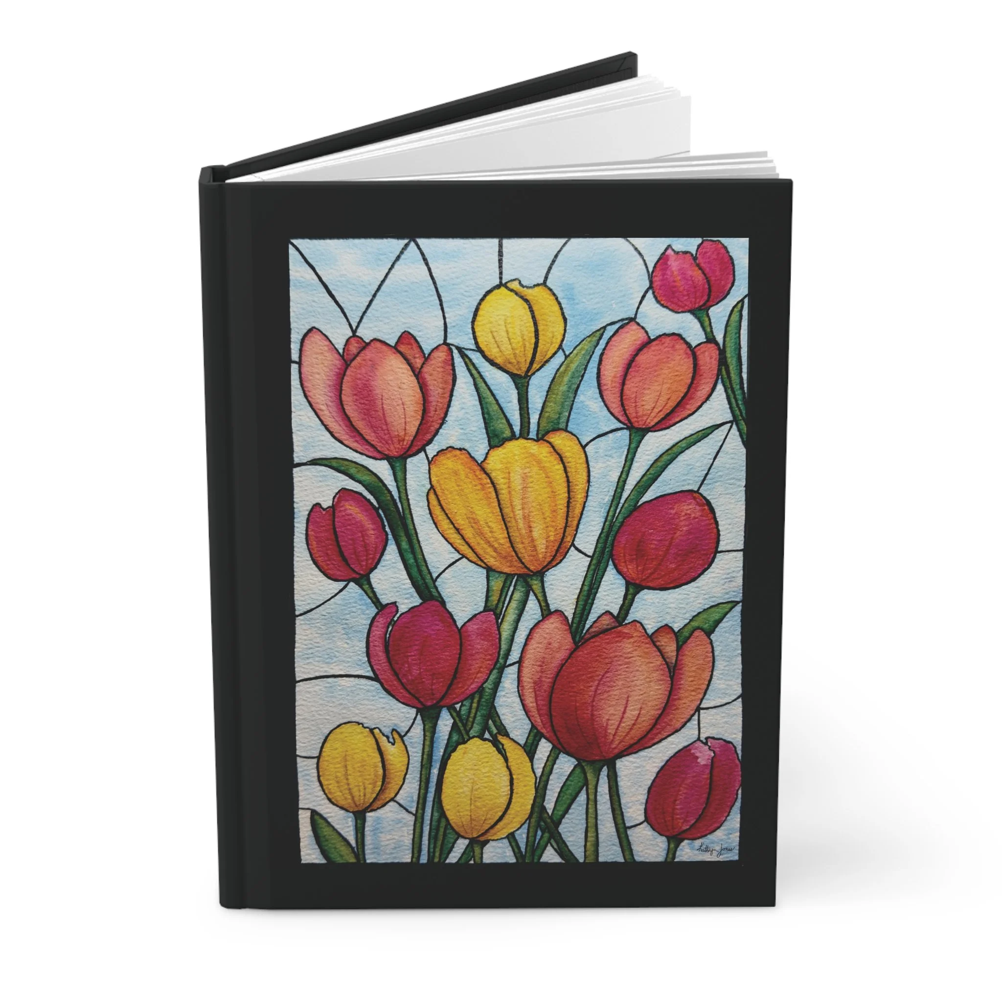 Tulip Stained Glass Hardcover Journal — Floral Notebook for Spring & Gifts