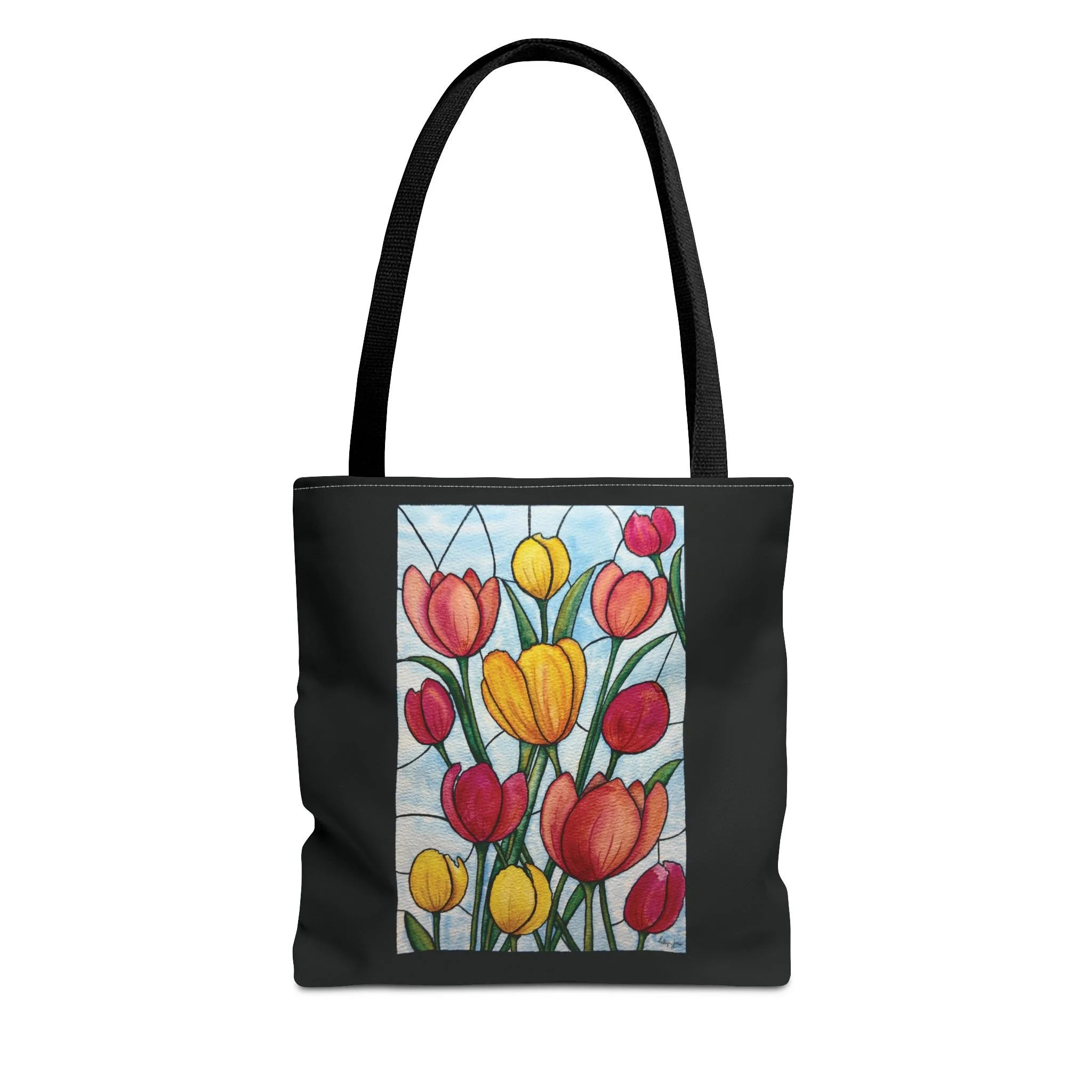 Floral Tulip Stained-Glass Tote Bag