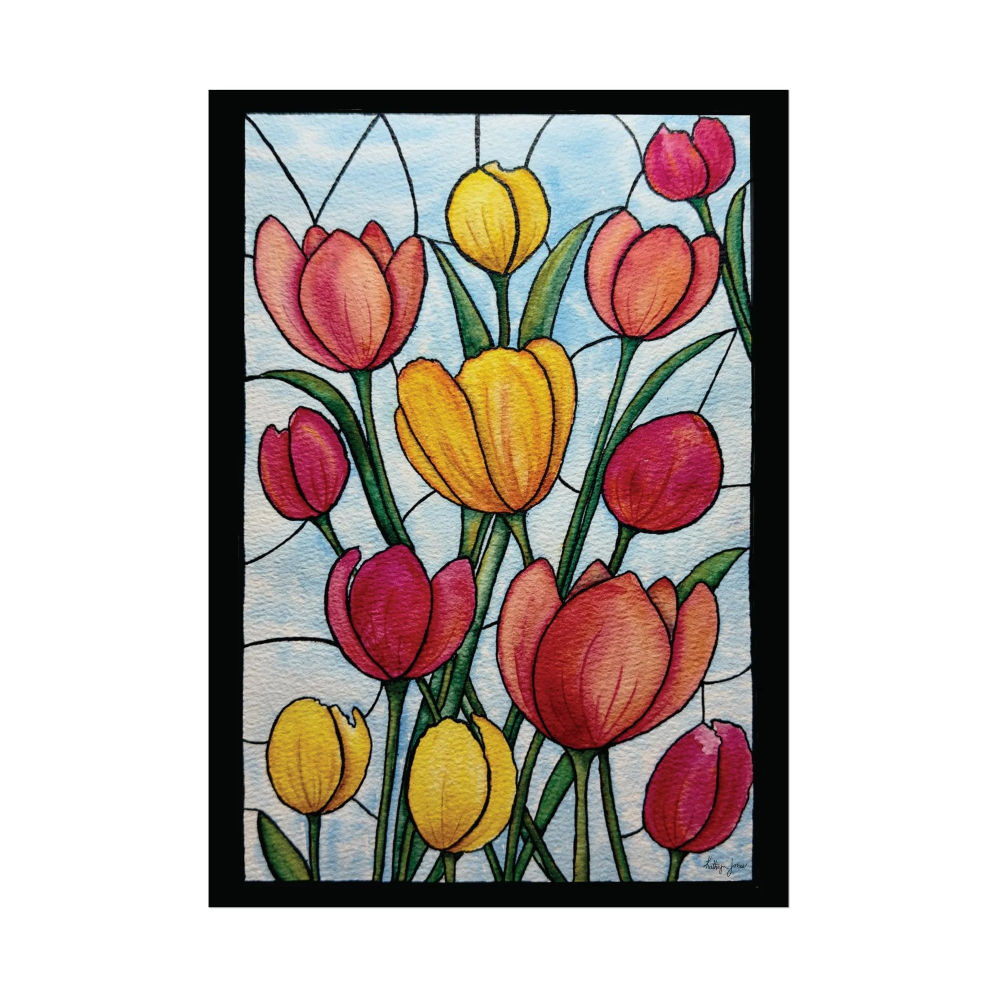 Stained Glass Tulips : High Quality Print of Original Watercolor