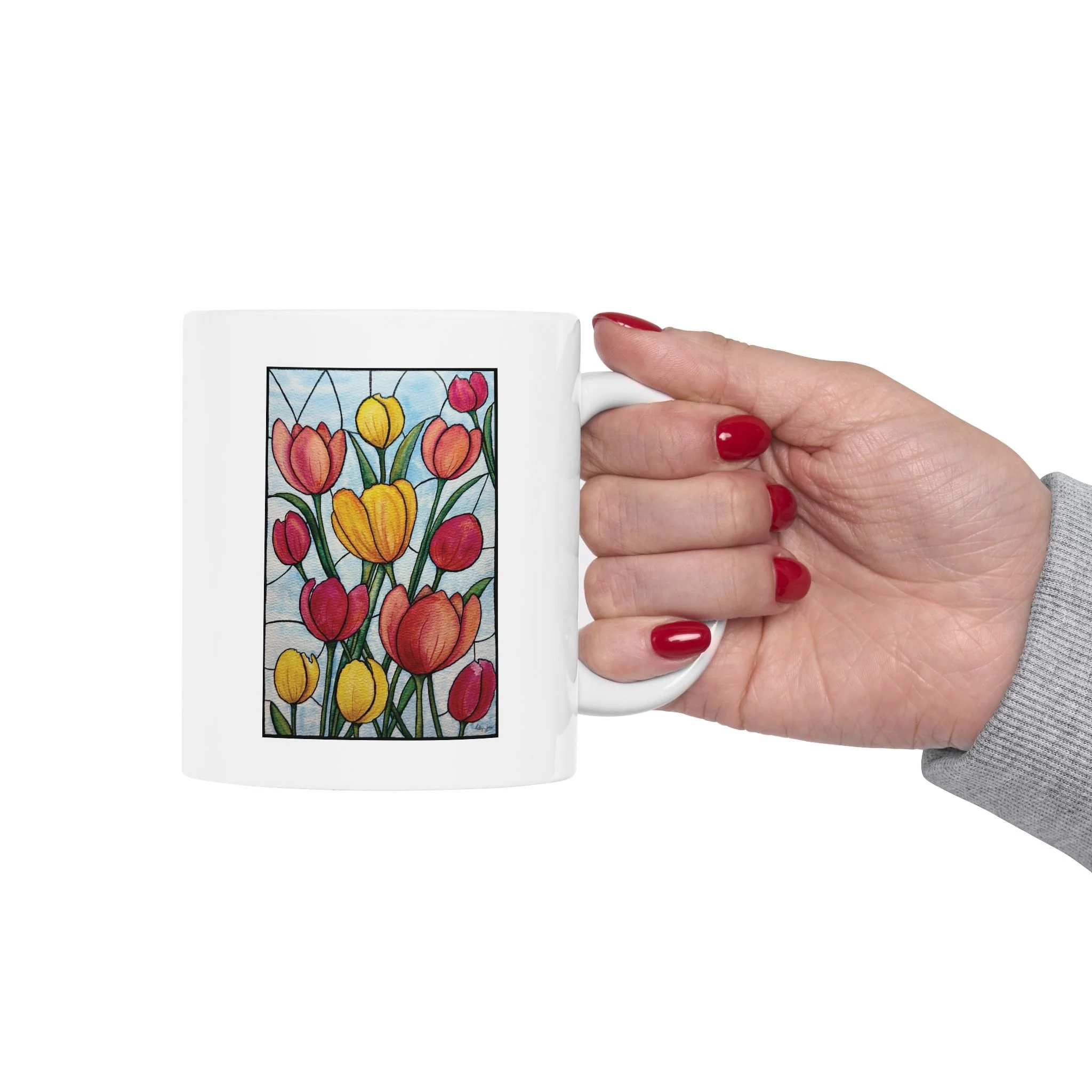 Stained Glass Tulips Ceramic Mug - Perfect Gift for Coffee Lovers, Tea Enthusiasts