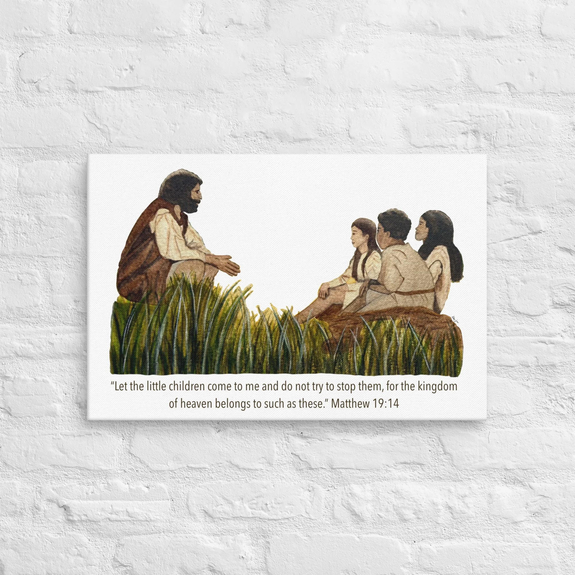 Jesus and the Children - Original Watercolor printed on Canvas
