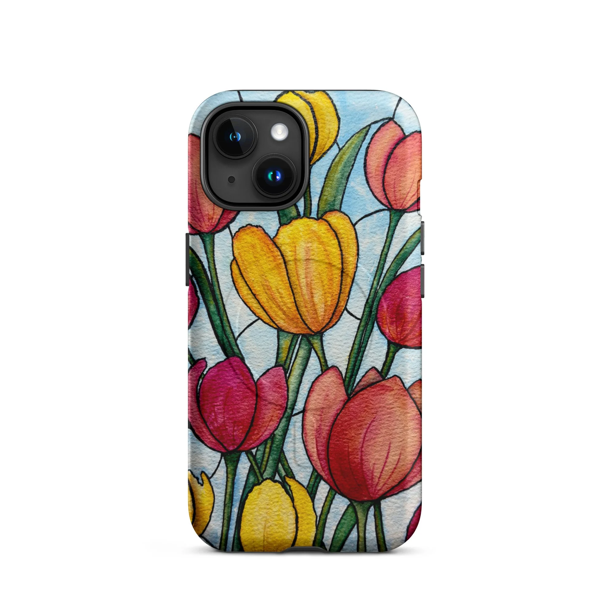 MagSafe® tough case for iPhone® - Stained Glass Tulips Watercolor