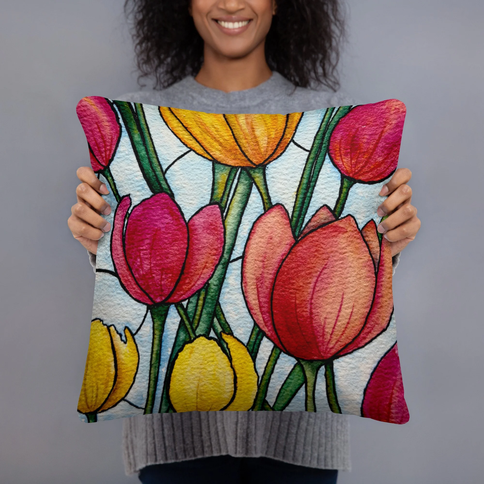 Stained Glass Tulips - Basic Pillow
