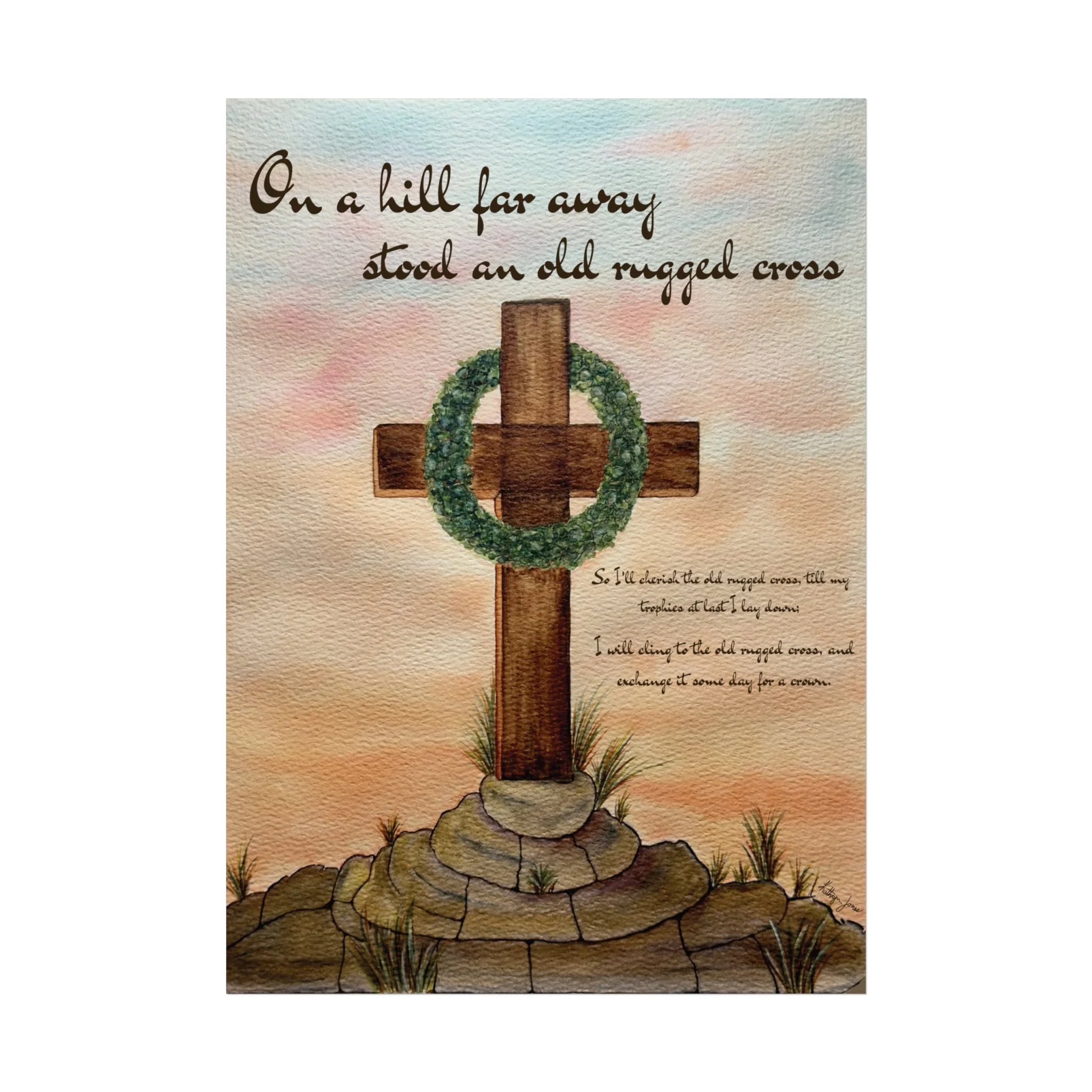Old Rugged Cross Sunset: High Quality Print of Original Watercolor