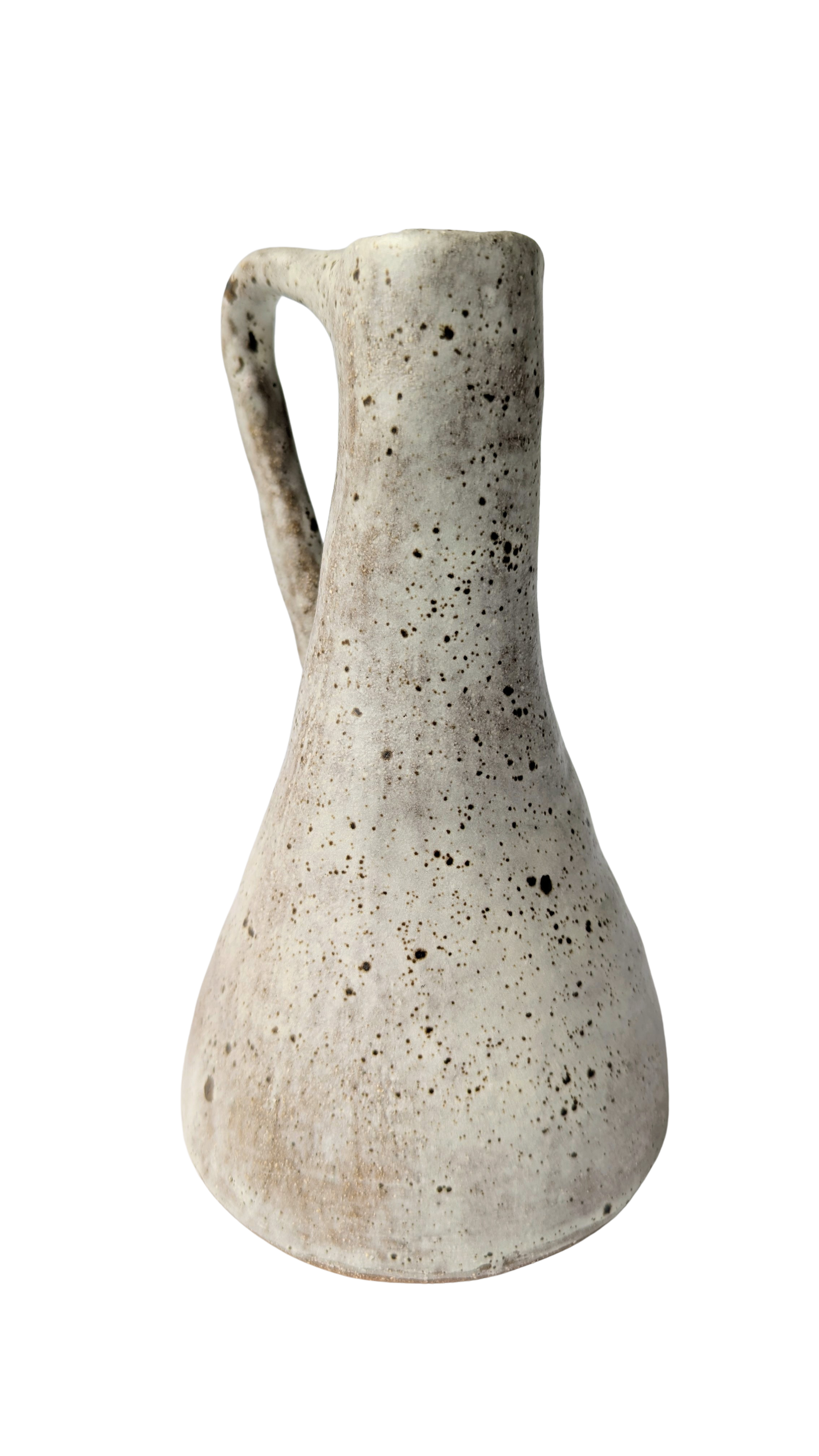 white speckled satin glazed stoneware oil bottle with pourer spout and handle handmade