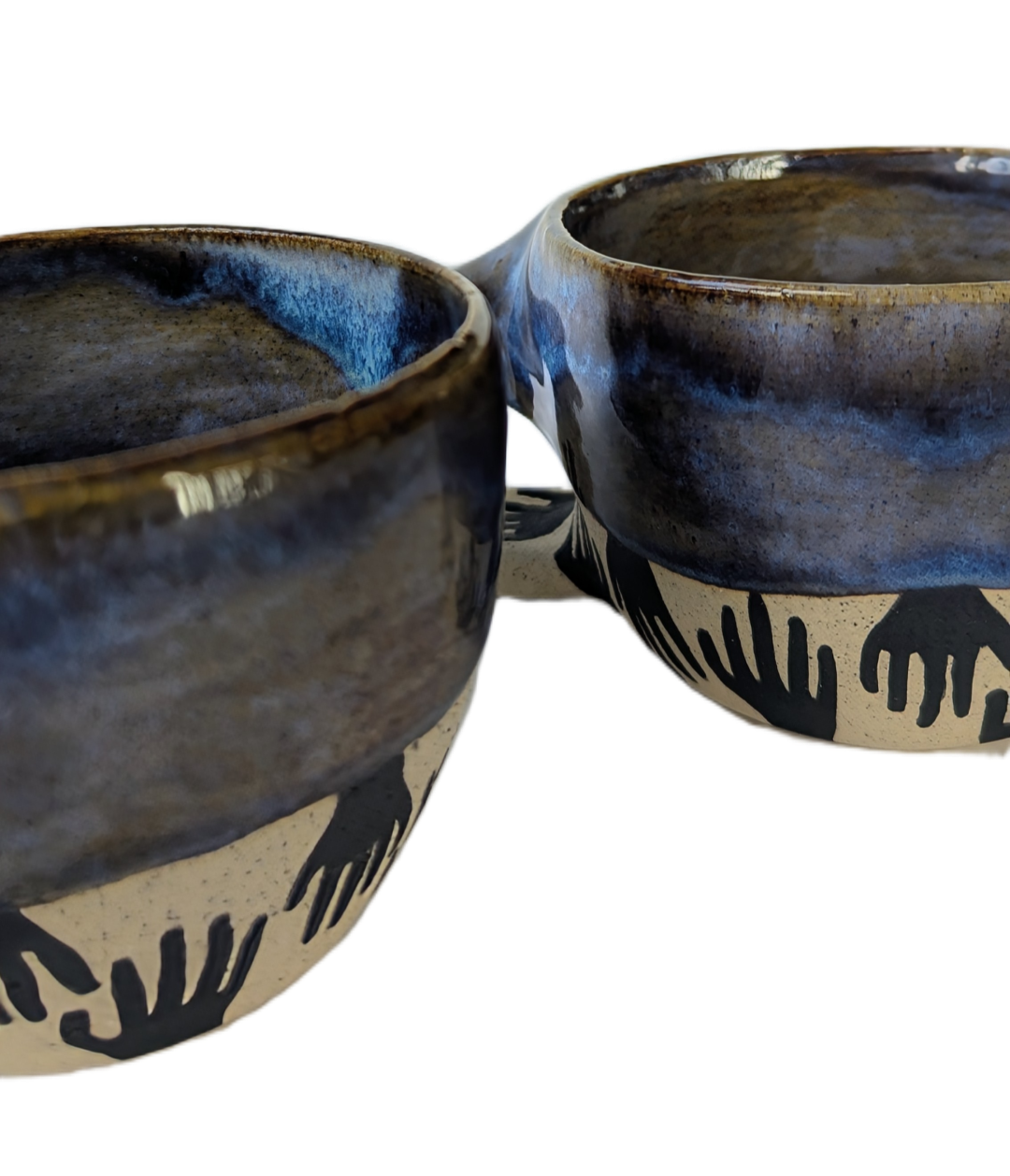 hand painted glazed stoneware mugs with handles