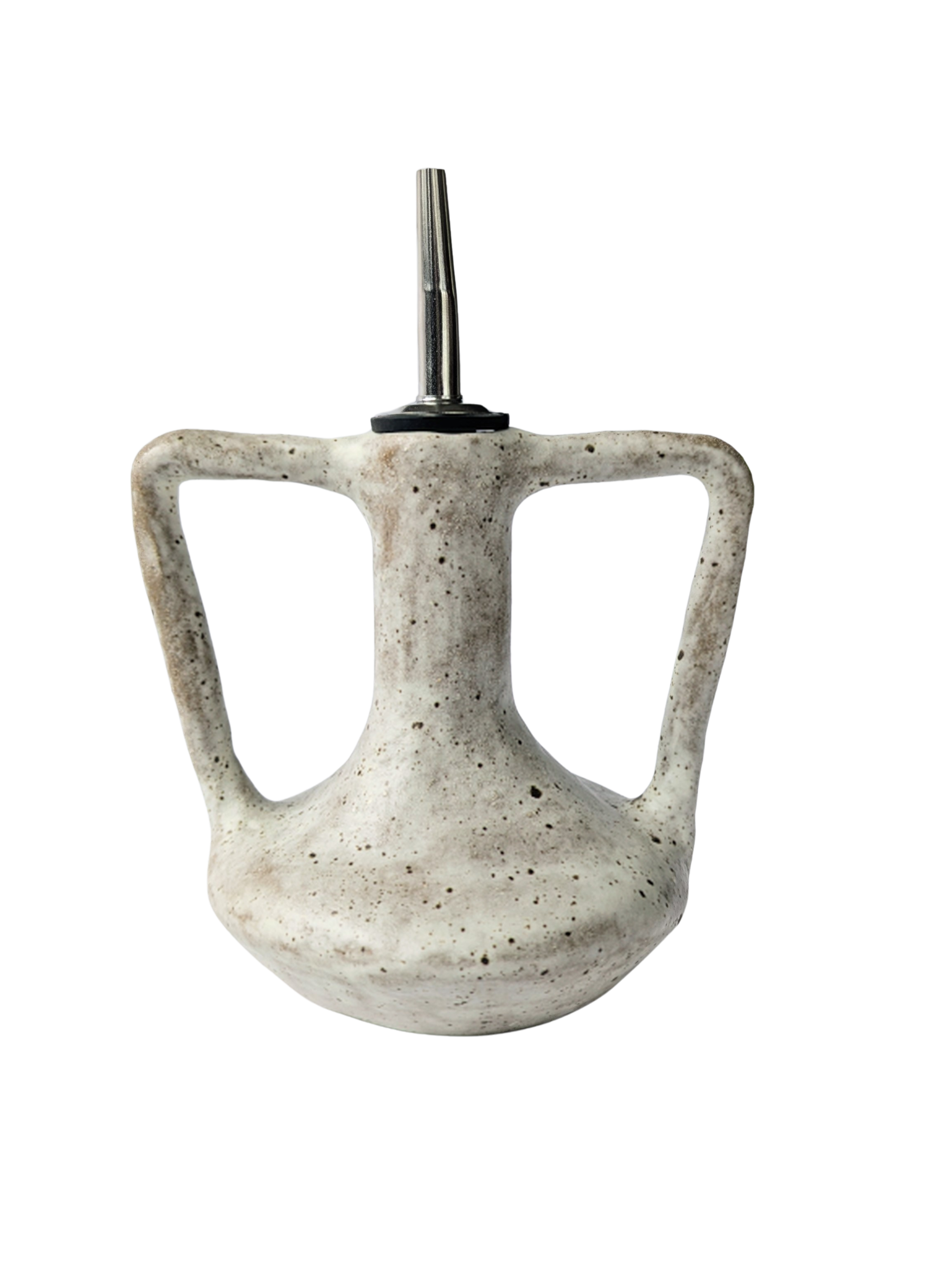 white speckled satin glazed stoneware oil bottle with pourer spout handmade