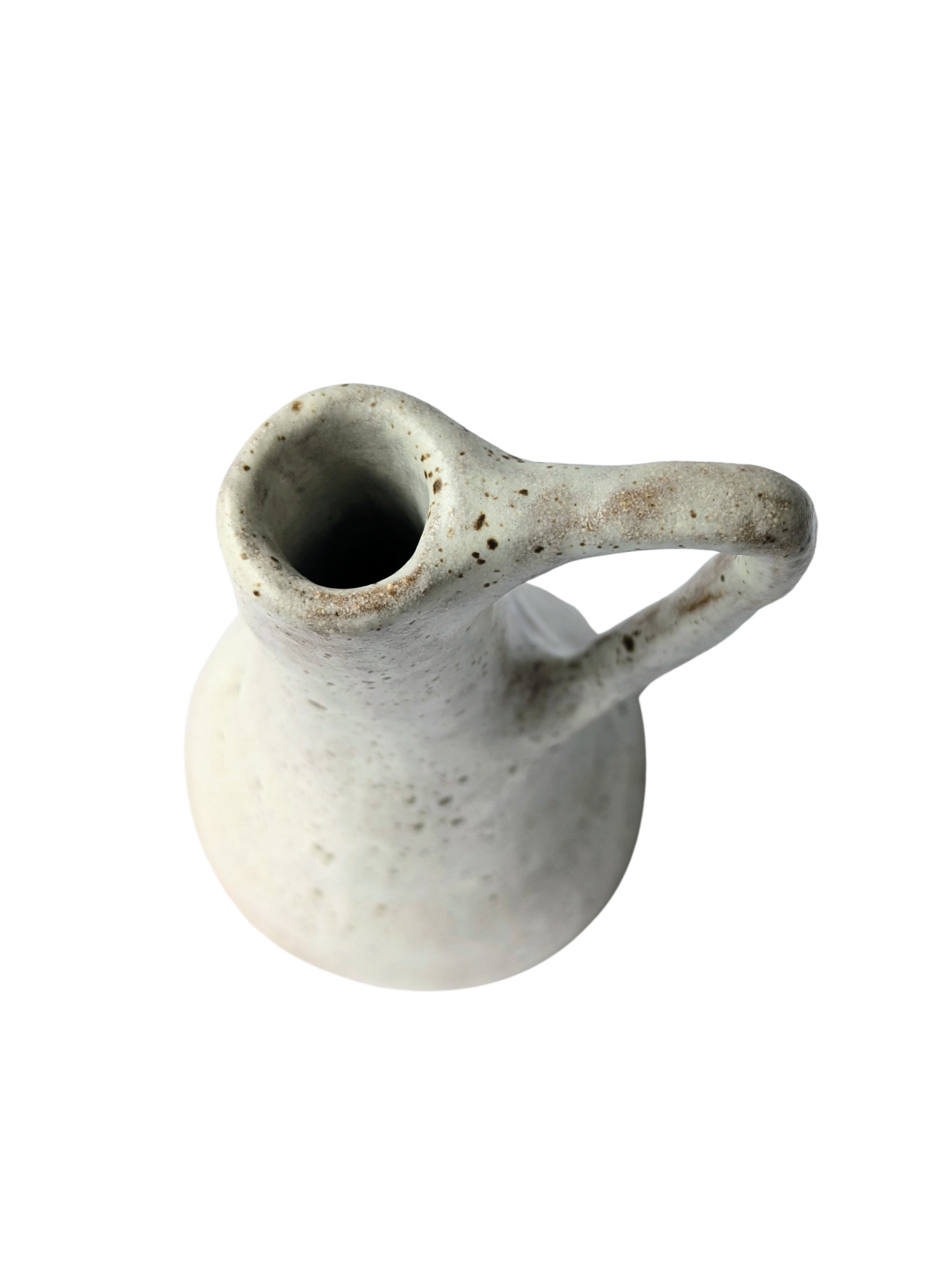 white speckled satin glazed stoneware oil bottle with pourer spout and handle handmade