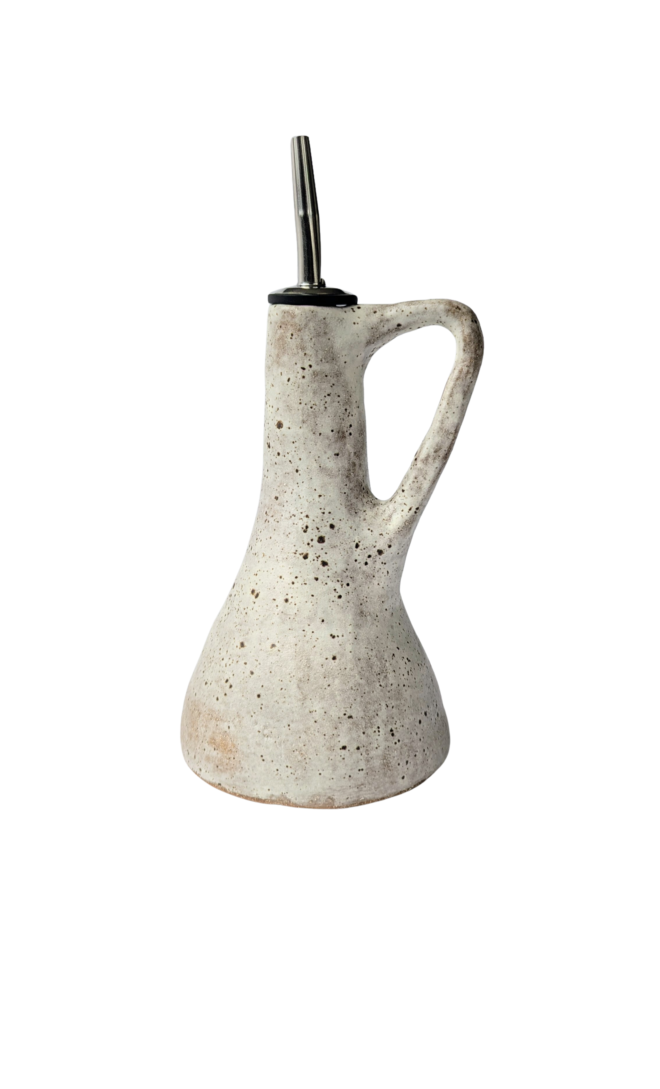White-Speckled Ceramic Oil Bottle with Pouring Spout