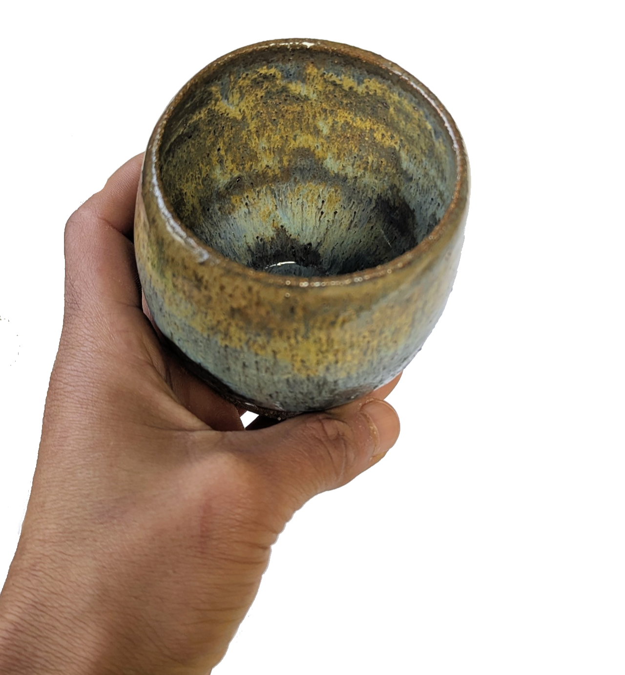blue gold glazed stoneware mug handmade