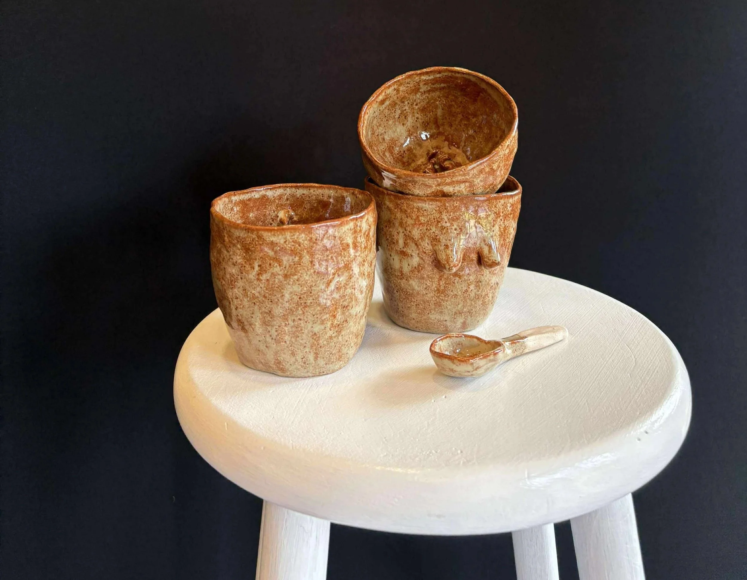 vulva boob willy cups tea spoon ceramic handmade glazed stoneware set