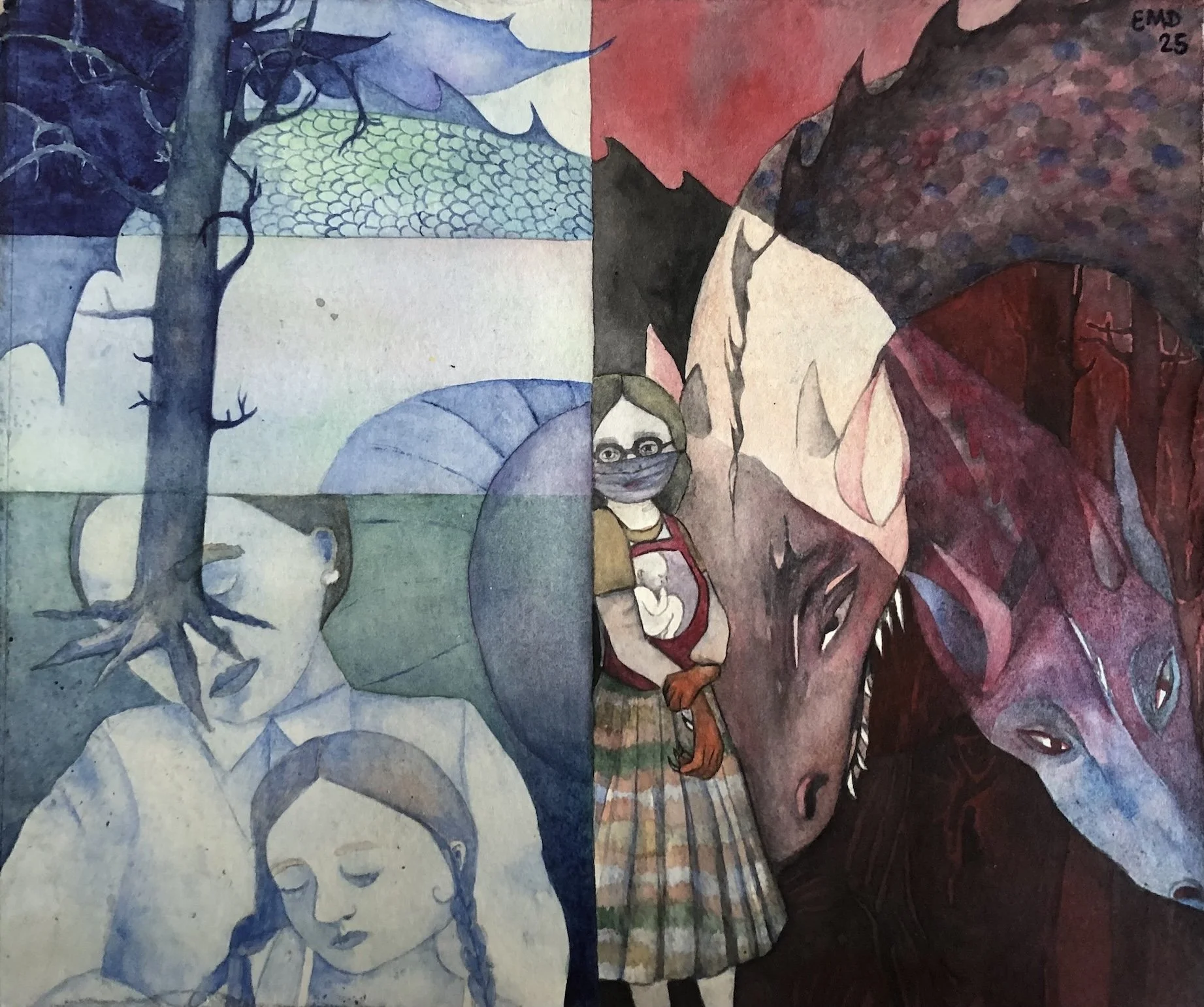 Beautiful Dragons, 2025. Watercolour on paper. 11x13 inches. 