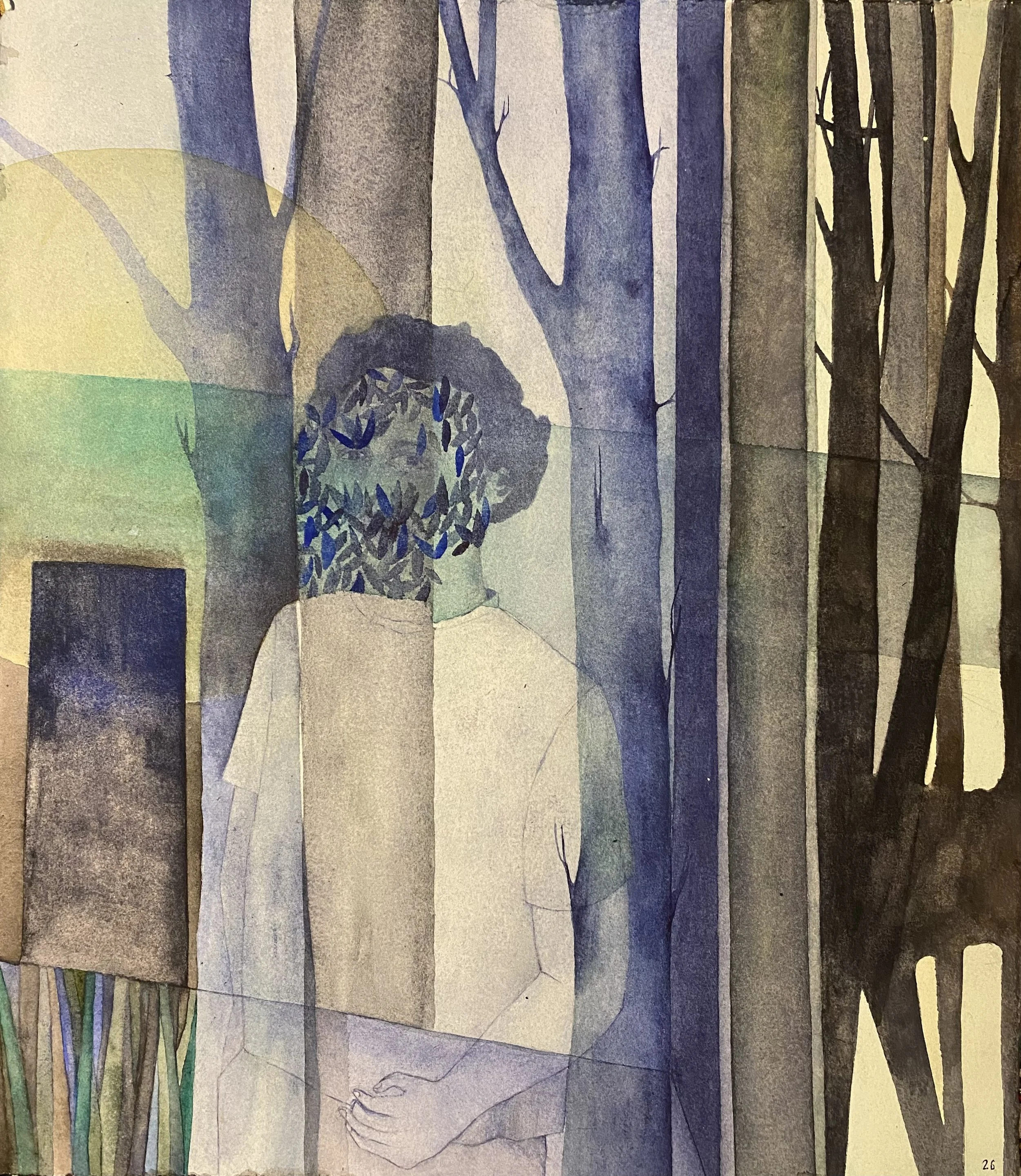 Eamon with Trees, 2026. Watercolour on paper. 12x20.  