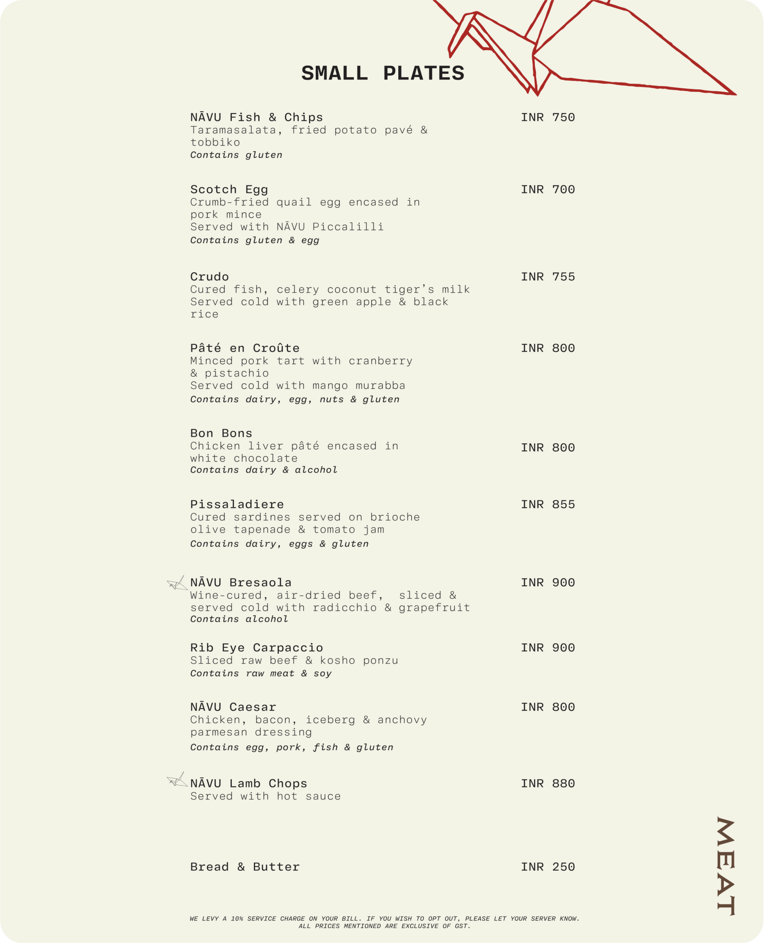 Signature fine dining menu at Navu restaurant, Bengaluru