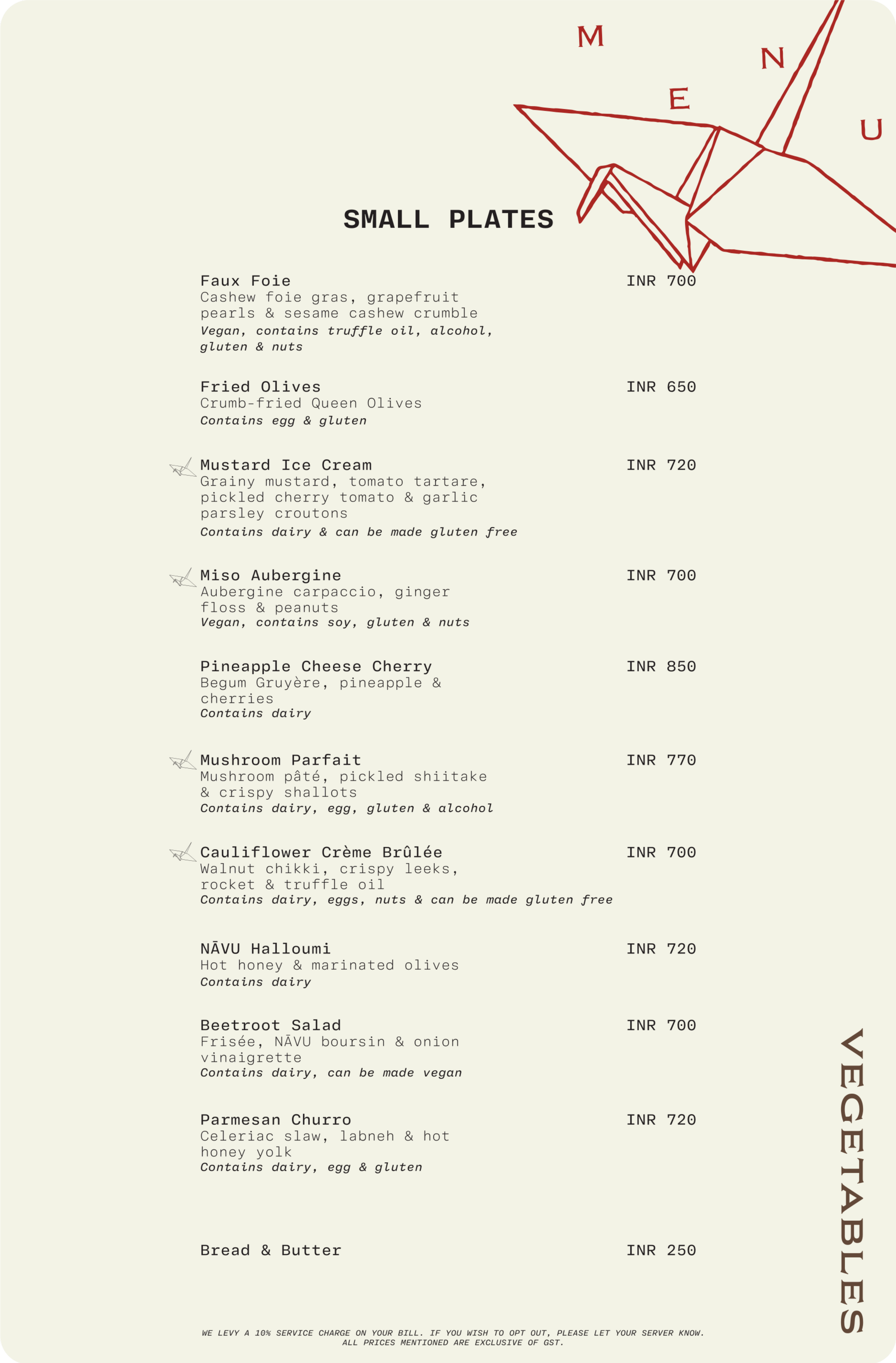 Signature fine dining menu at Navu restaurant, Bengaluru