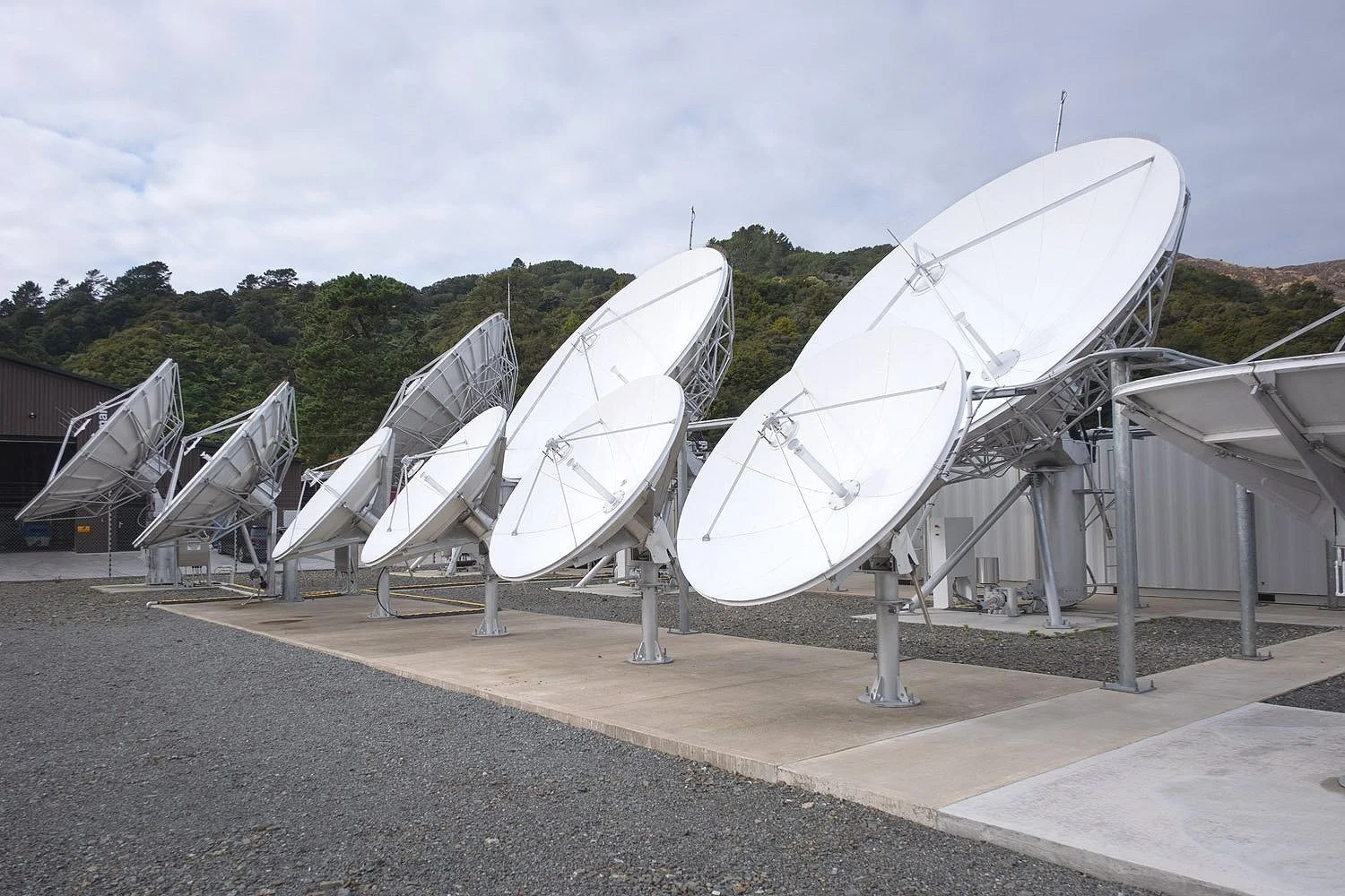 Satellite antenna hosting facility with multiple Earth Station antennas supporting commercial and government satellite communications.
