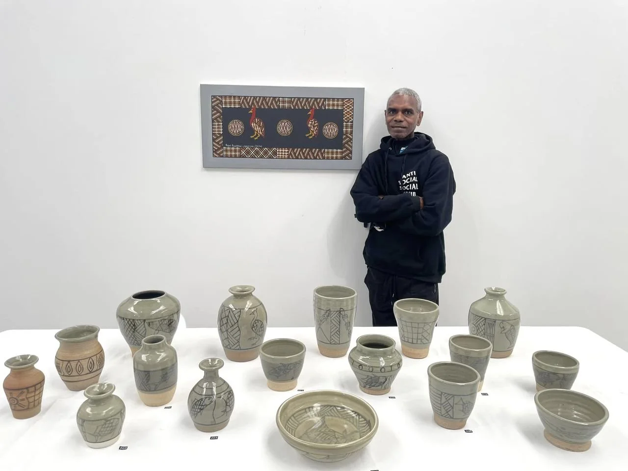 A very successful Robert Puruntatameri exhibition at Art Atrium launched by Jennifer Isaacs AM, Writer & Consultant on Aboriginal Art & Culture