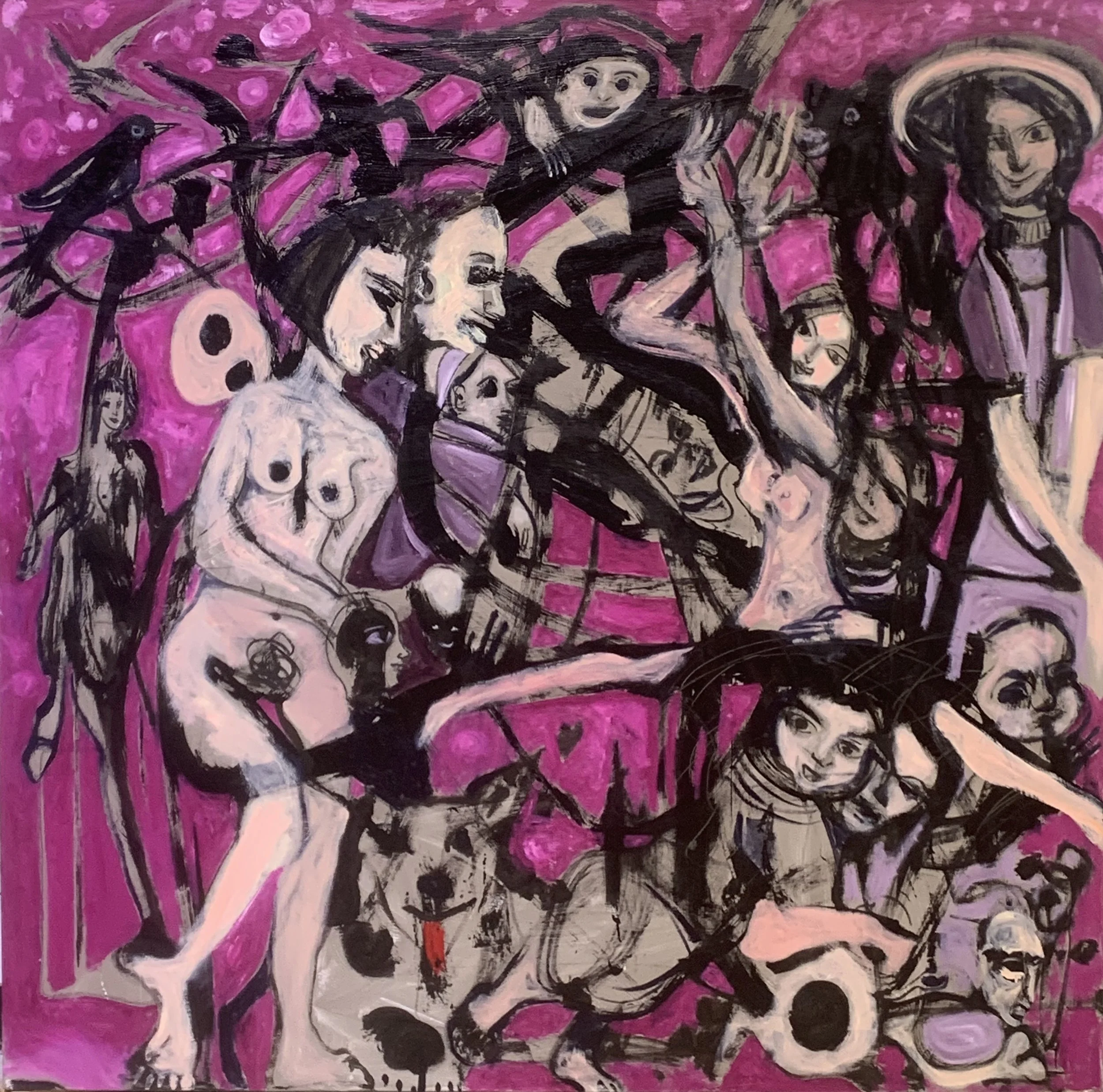 Nesting 200x200cm mixed media on linen.jpeg