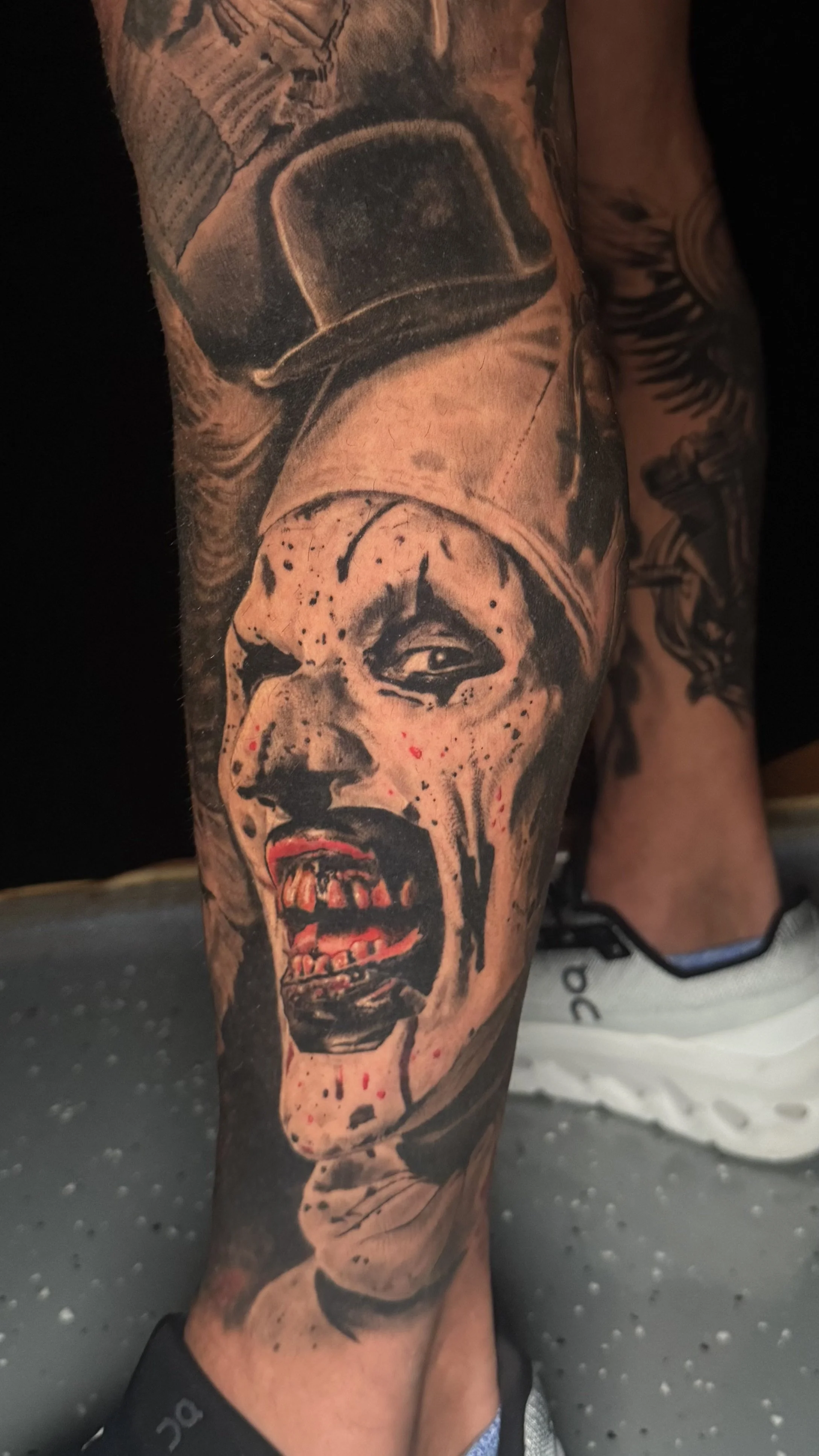 Healed Art the Clown horror portrait tattoo black and gray
