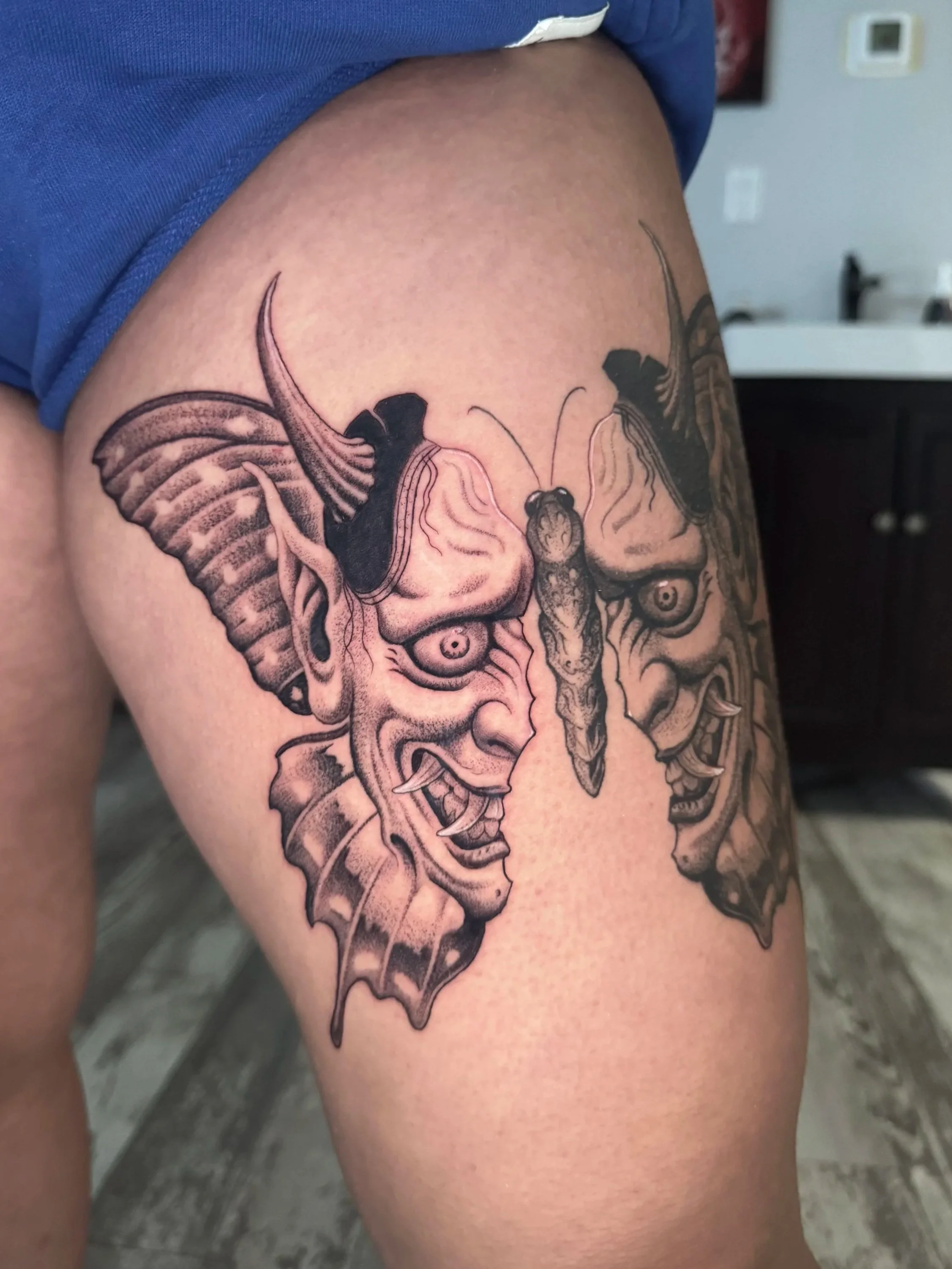 Illustrative hannya butterfly tattoo
