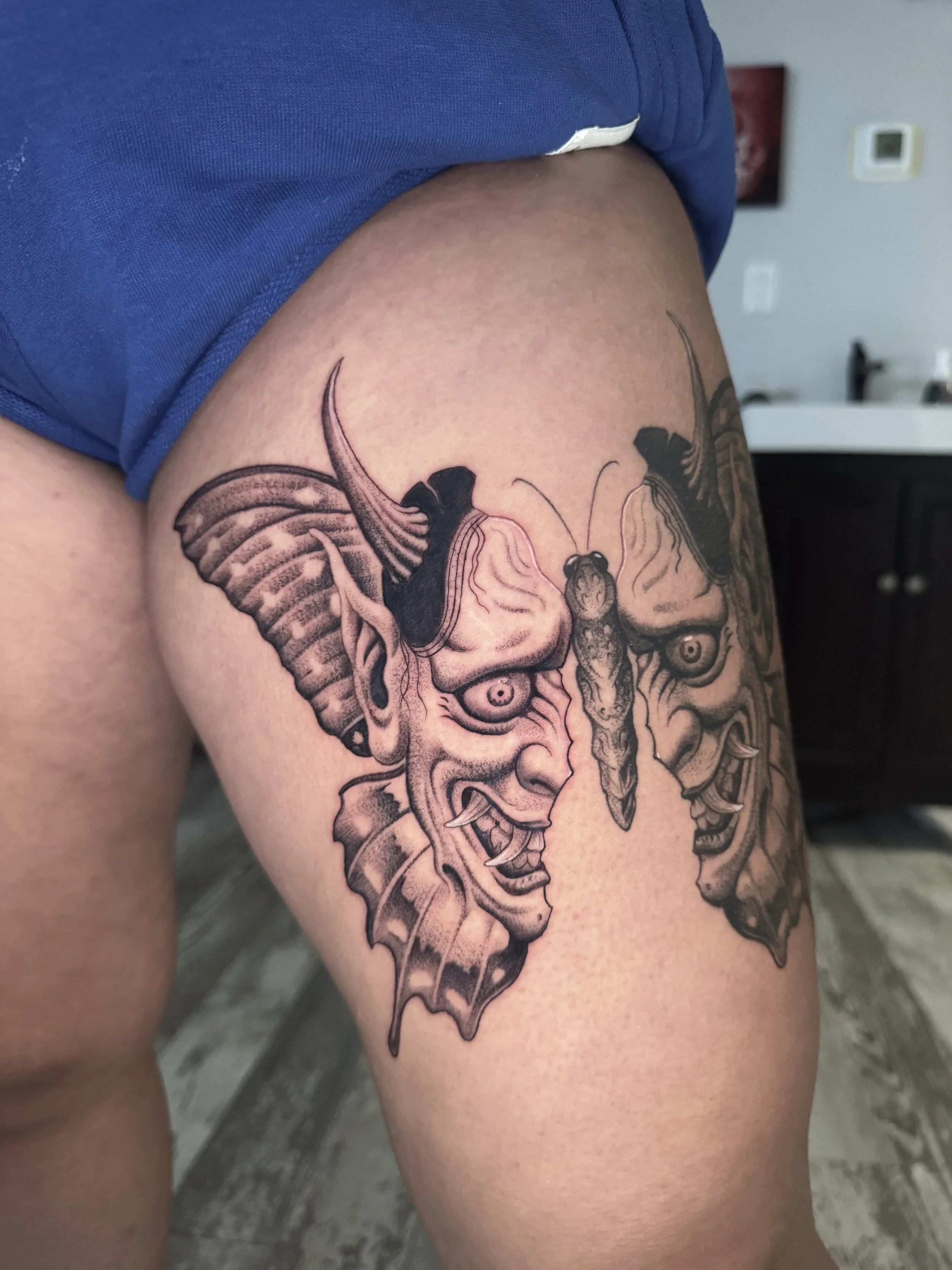 Illustrative Hannya Butterfly tattoo