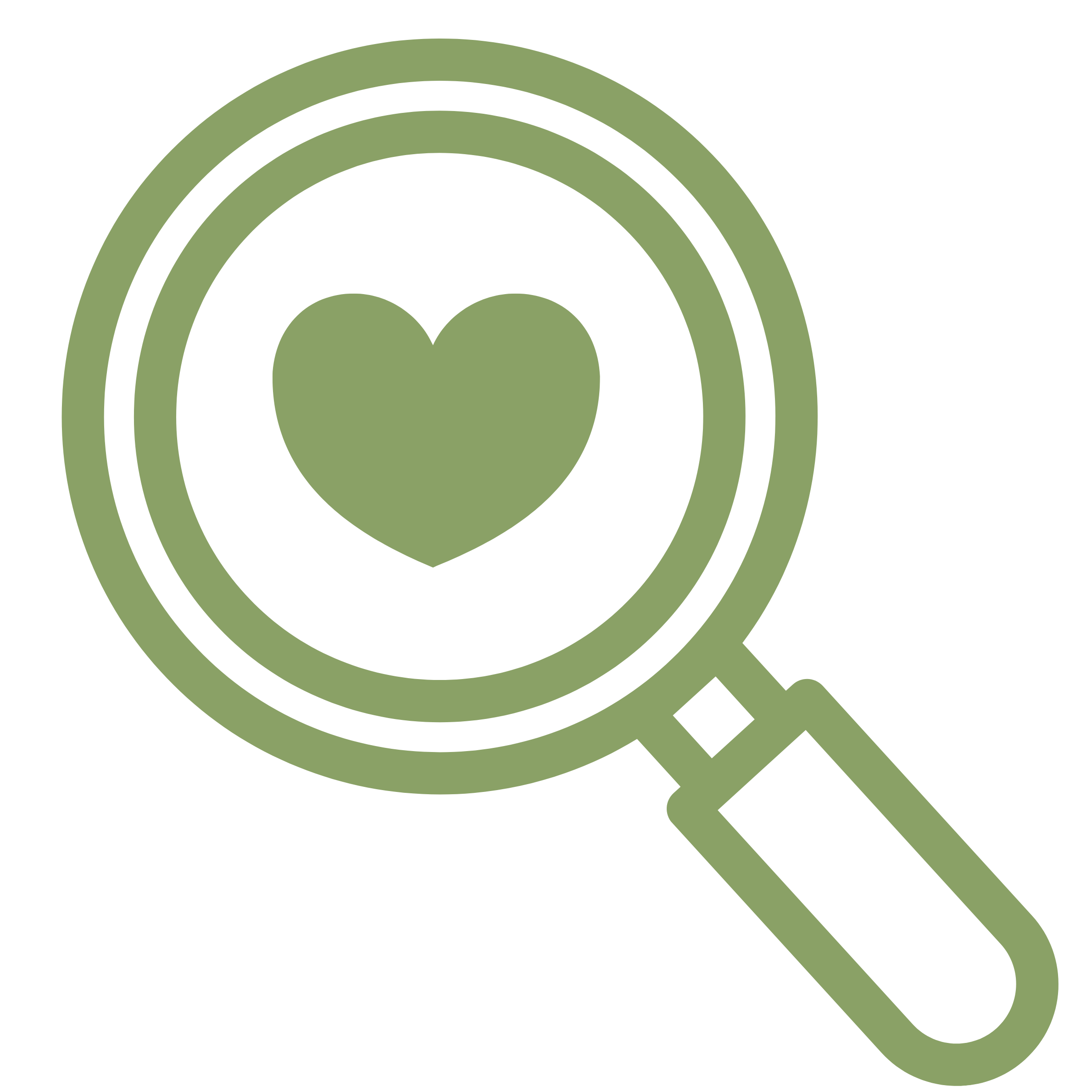A magnifying glass with a heart inside to symbolize discovery and how deep we dive to understand your organization inside and out