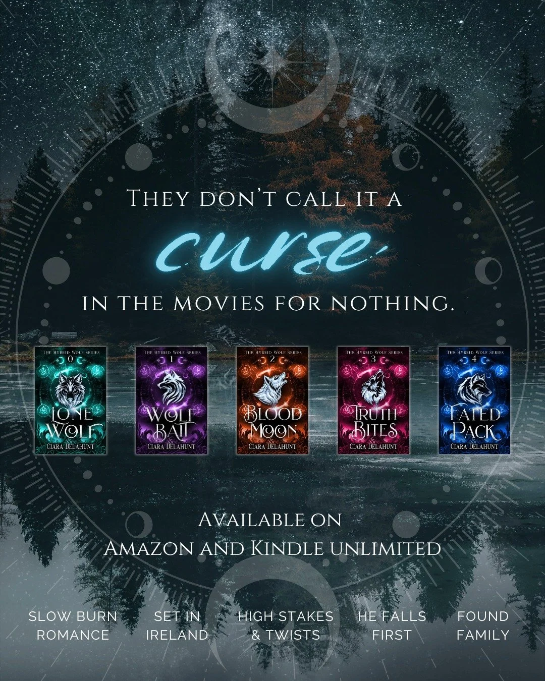 The Hybrid Wolf Series is a Dublin-based paranormal romance. The complete series is available on KU!

🐺 Slow burn romance
🌙 Found family
🐺 He falls first
🌙 Set in Ireland
🐺 Who hurt you?
🌙 Fated Mates

🌙🌙🌙

Finding out that you're a werewolf