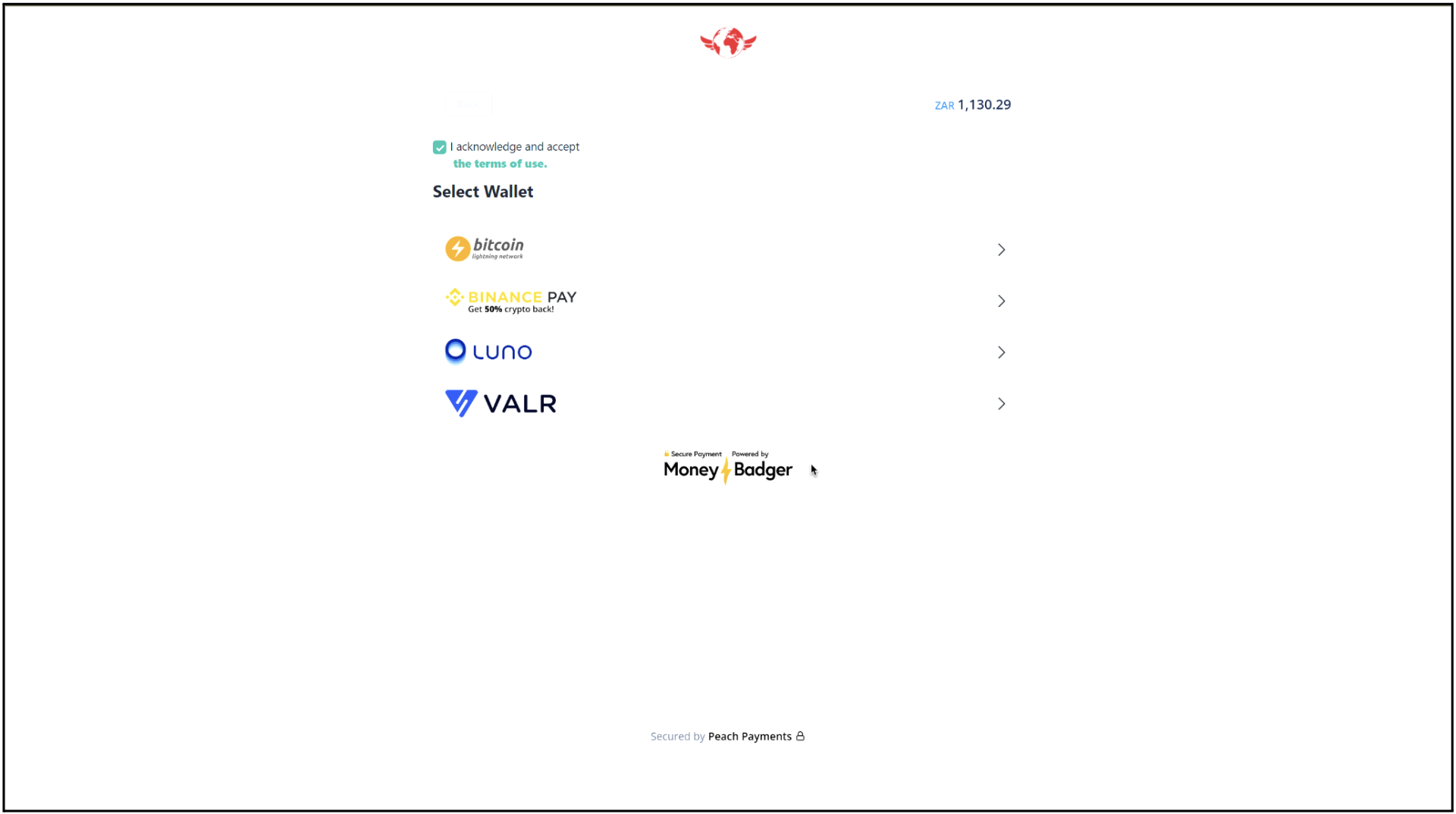 travelwings moneybadger crypto payment