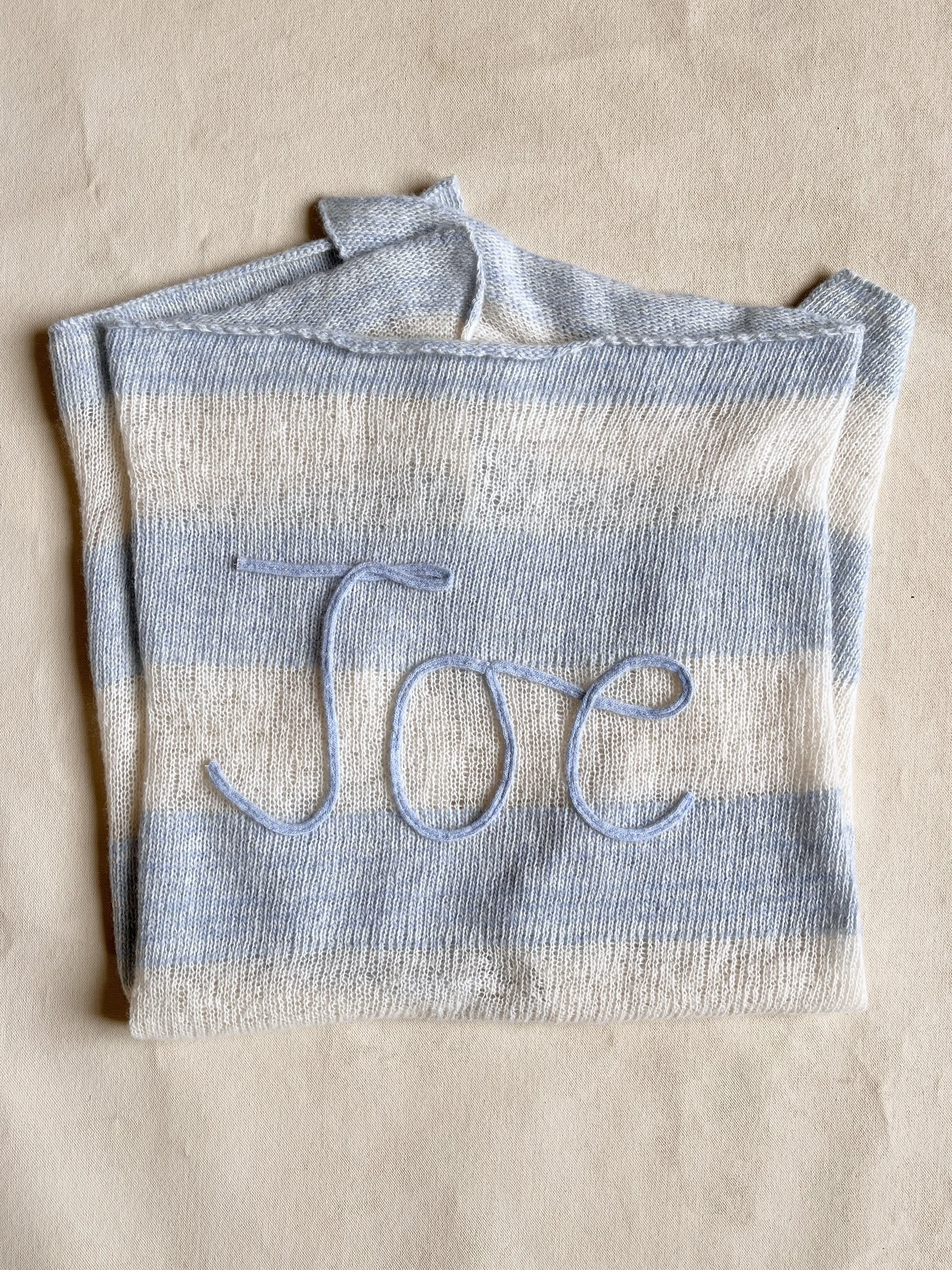 Personalised Baby Blanket Baby Blue Ecru