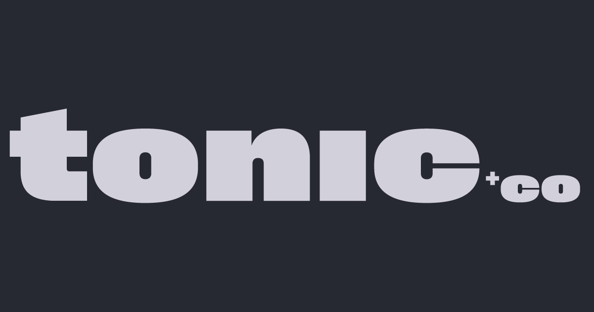 Logo for tonic + co in gray text on dark background