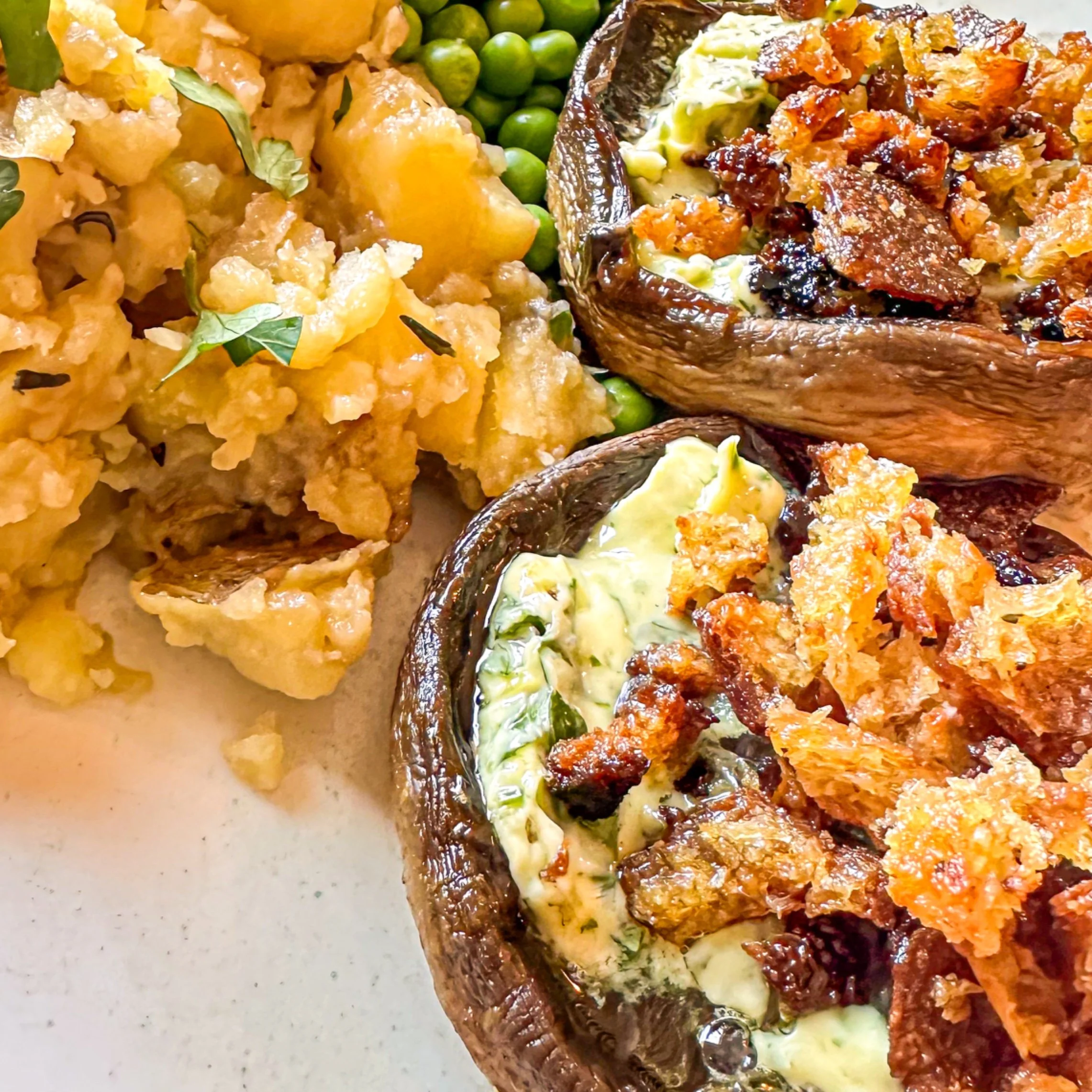 Portobello Kievs with Mash and Peas: Our Plant-Forward Chicken Kiev
