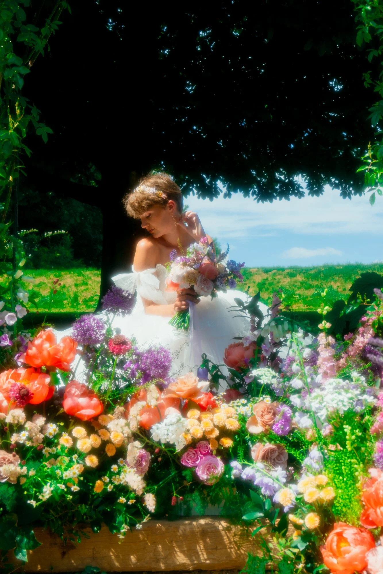 Dorset bridal shoot with spring pastel flowers in the South West Countryside