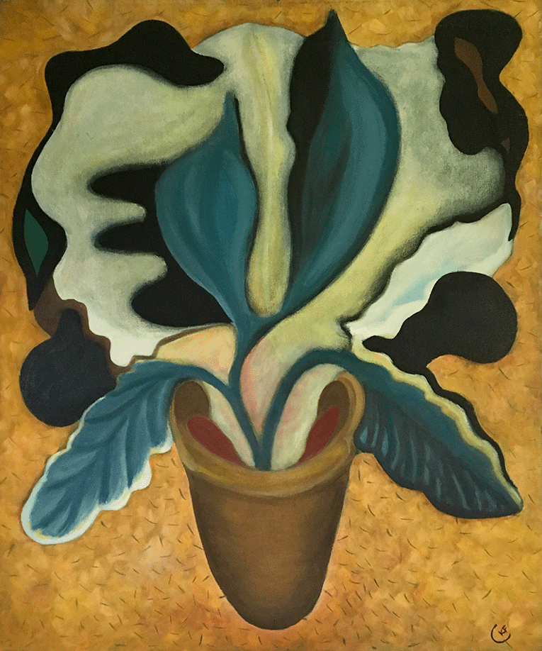 oil painting of an abstracted orchid