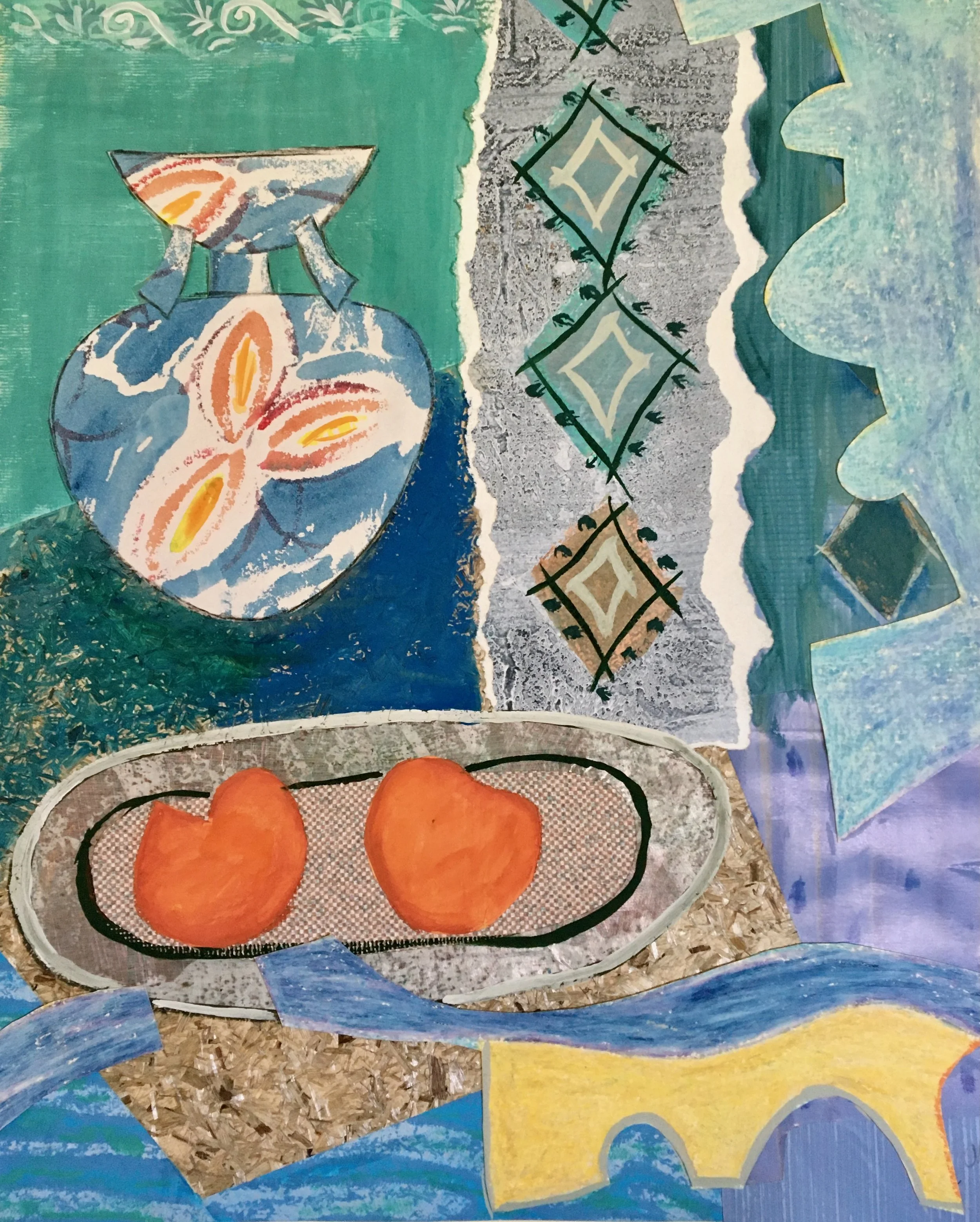 mixed media collage with Greek Aryballos vase