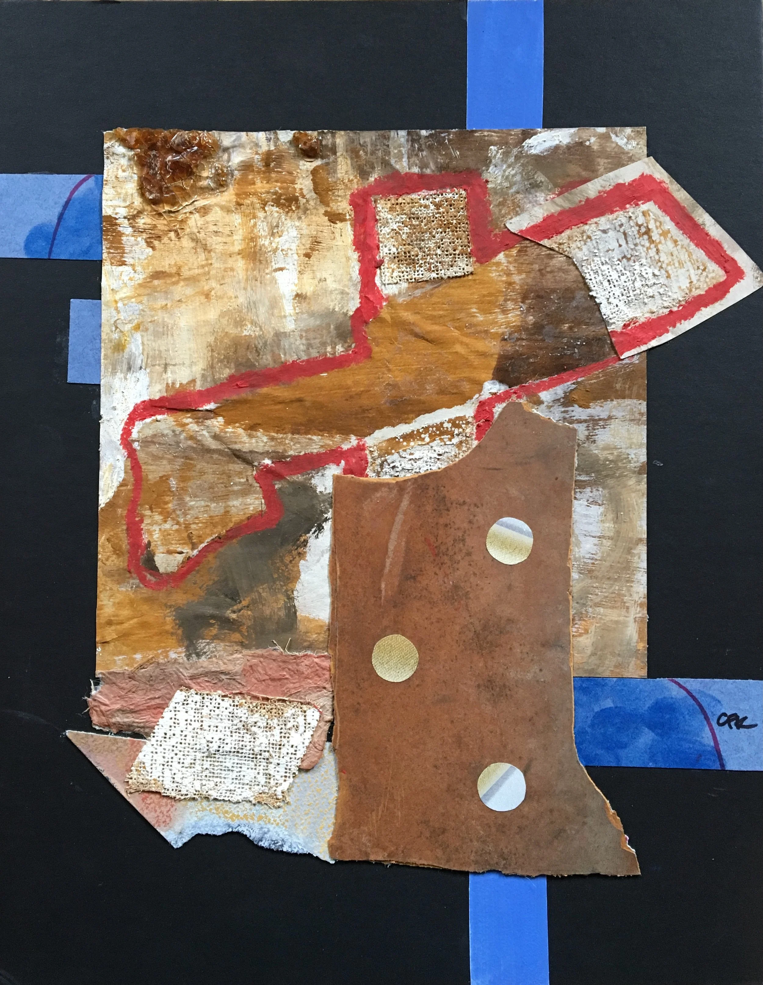 textile collage by Charlotte Kirkholt Ferri named Off-balance