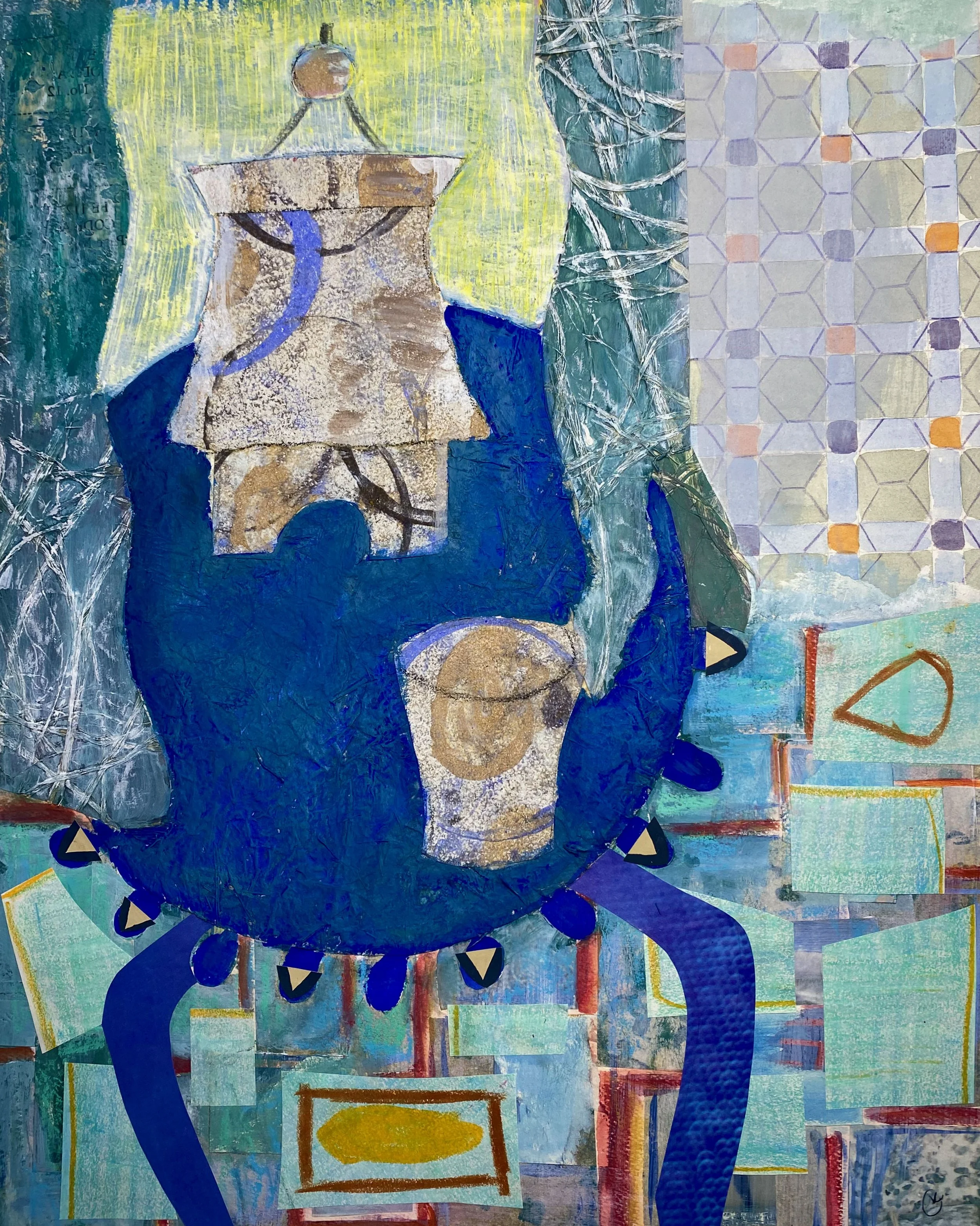 mixed media painting with Greek vase "pyxis"