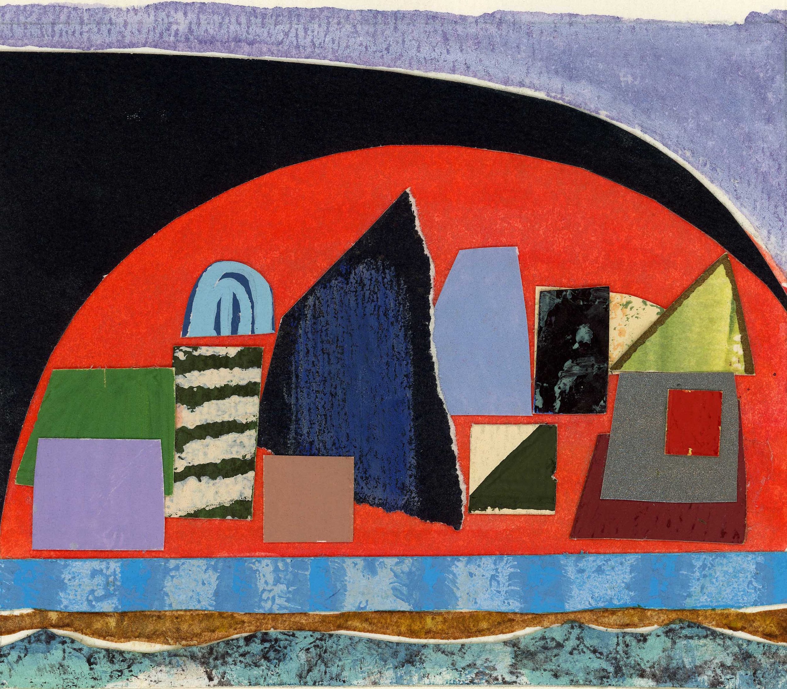 small harbor scape in watercolor and collage by Charlotte Kirkholt Ferri