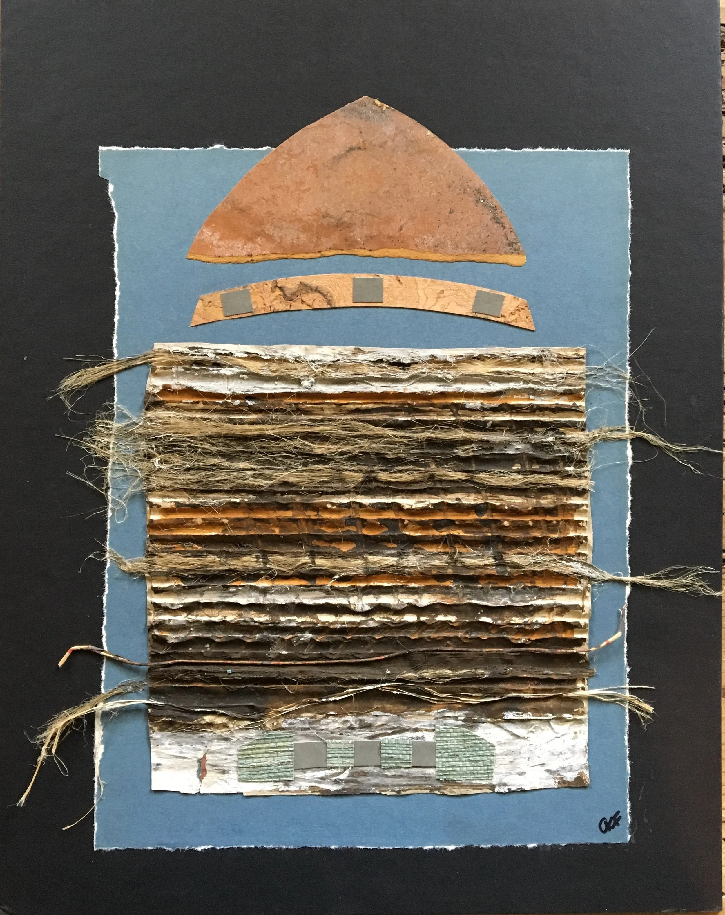 textile collage by Charlotte Kirkholt Ferri entitled built up