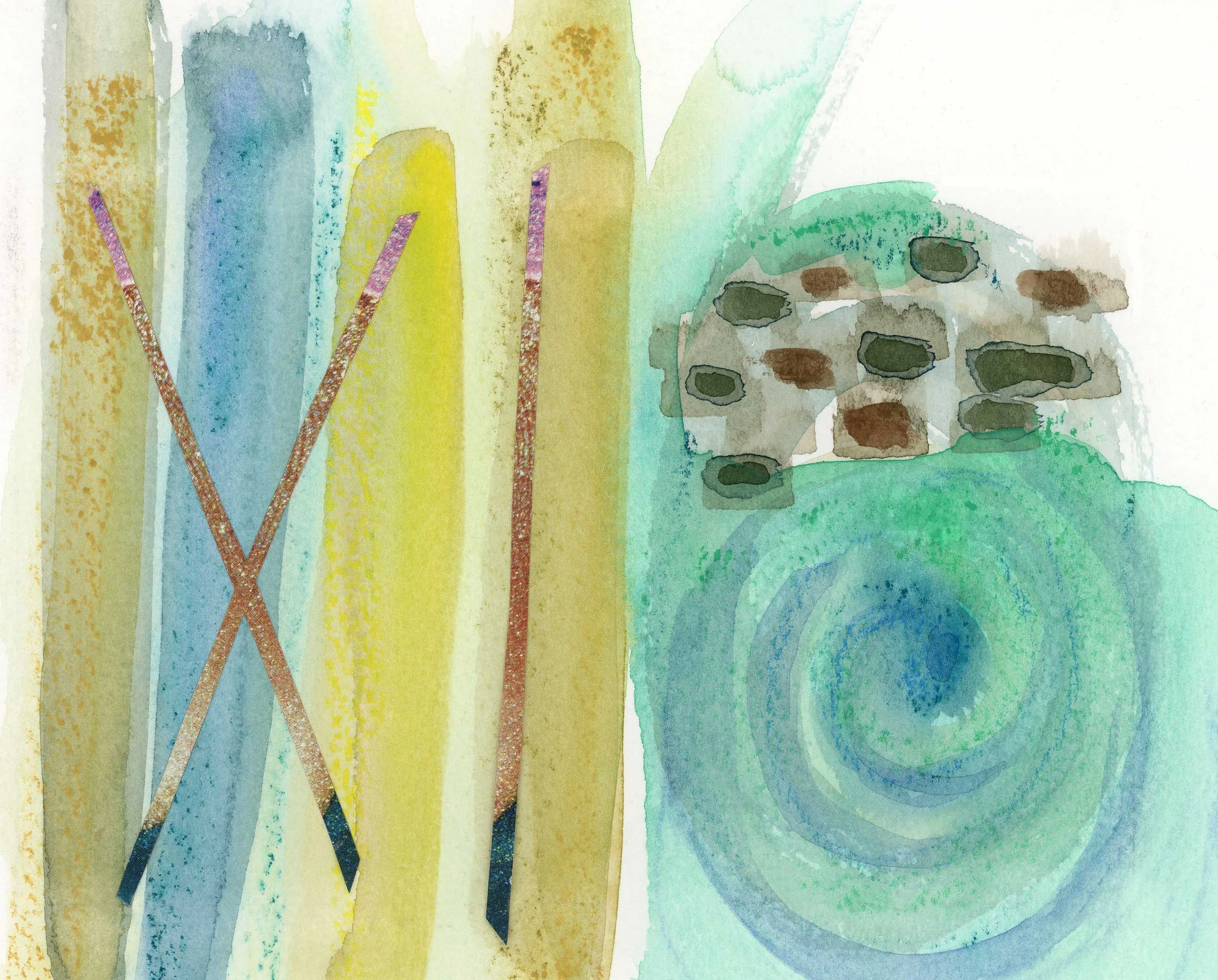 abstract watercolor lanscsape with collage