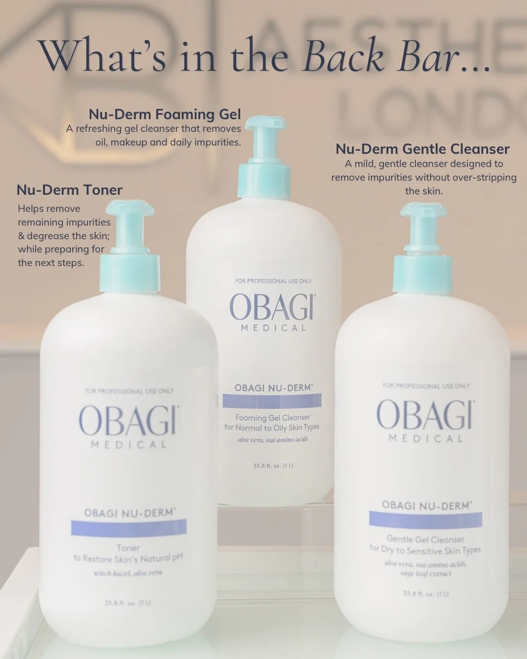 Ever wondered what we&rsquo;re actually using on your skin during your treatments? 🧴

Our back bar is now stocked with some of our favourite professional skincare from Obagi Medical; including cleansers and exfoliants to targeted serums and hydratio